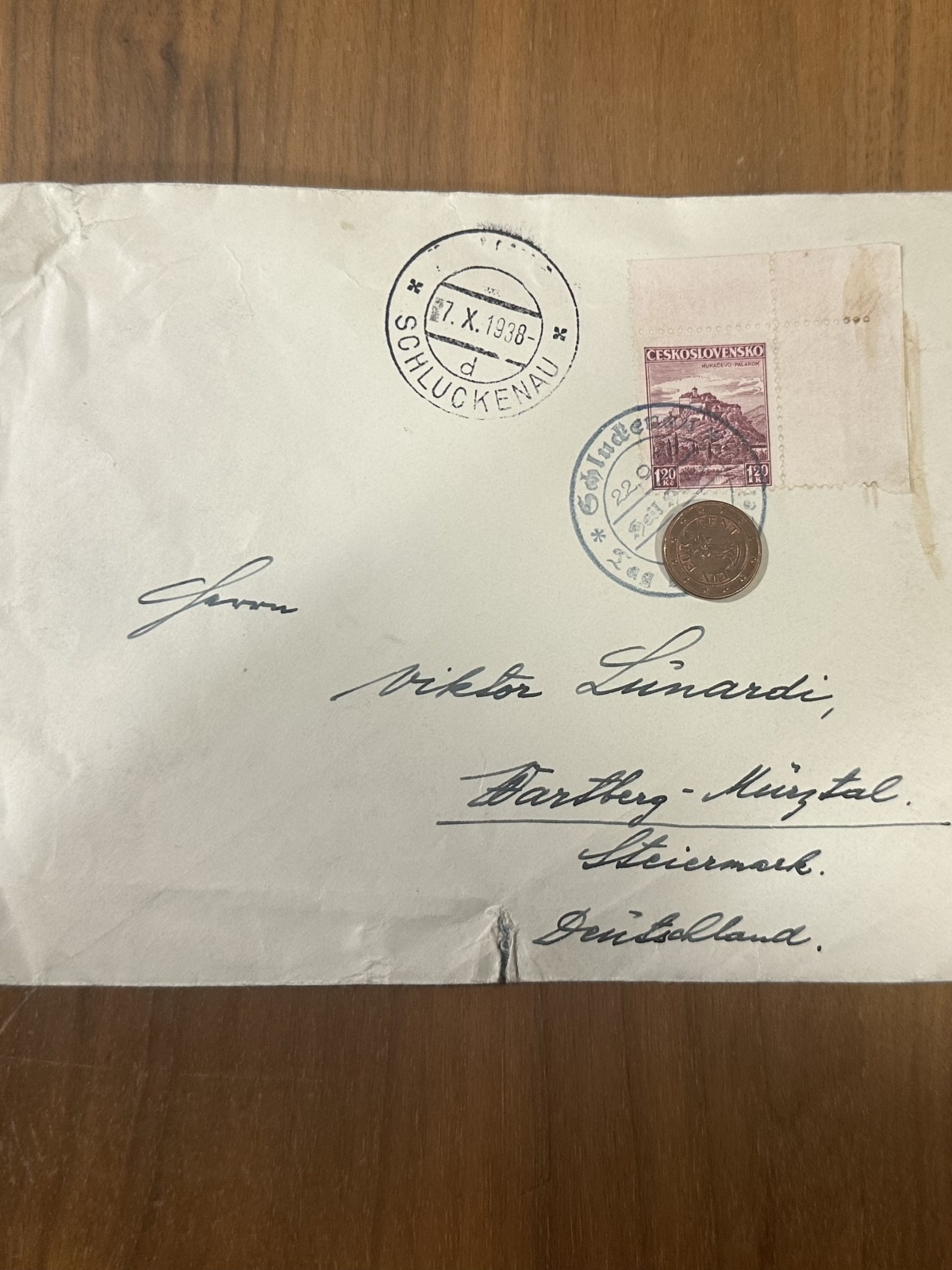 Seltener Briefumschlag von 1938 mit Sonderstempel