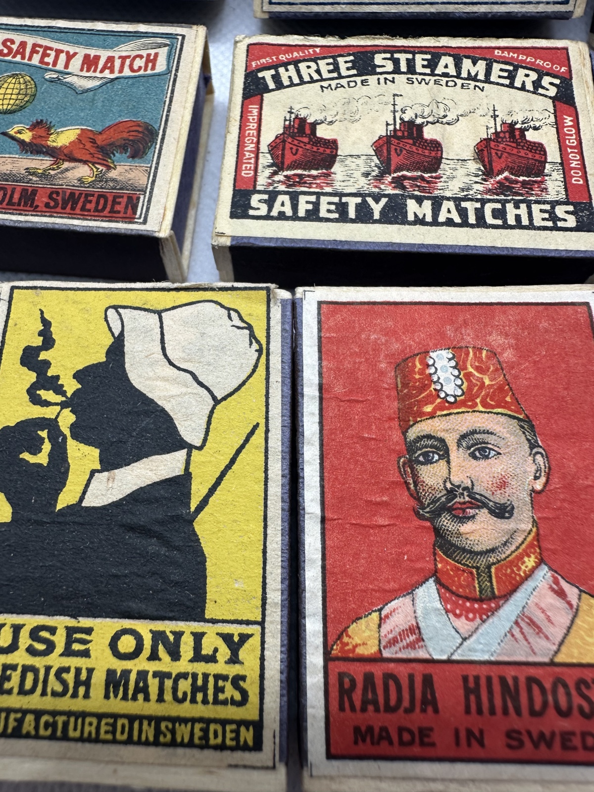 10 Stk. antike Streichholzschachteln Made in Sweden