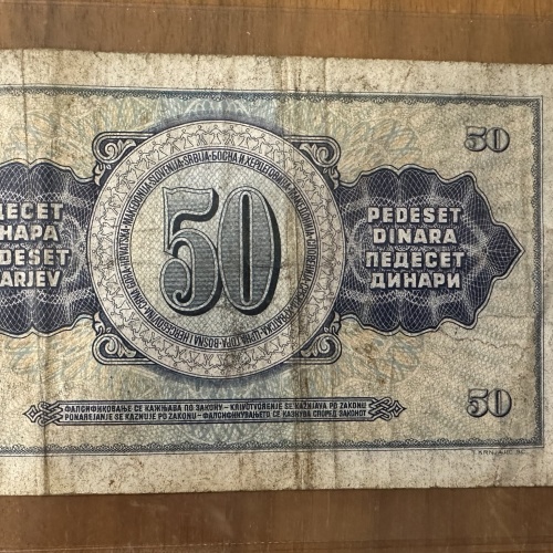 50 Dinar Banknote aus Jugoslawien - 1968 ausgegeben