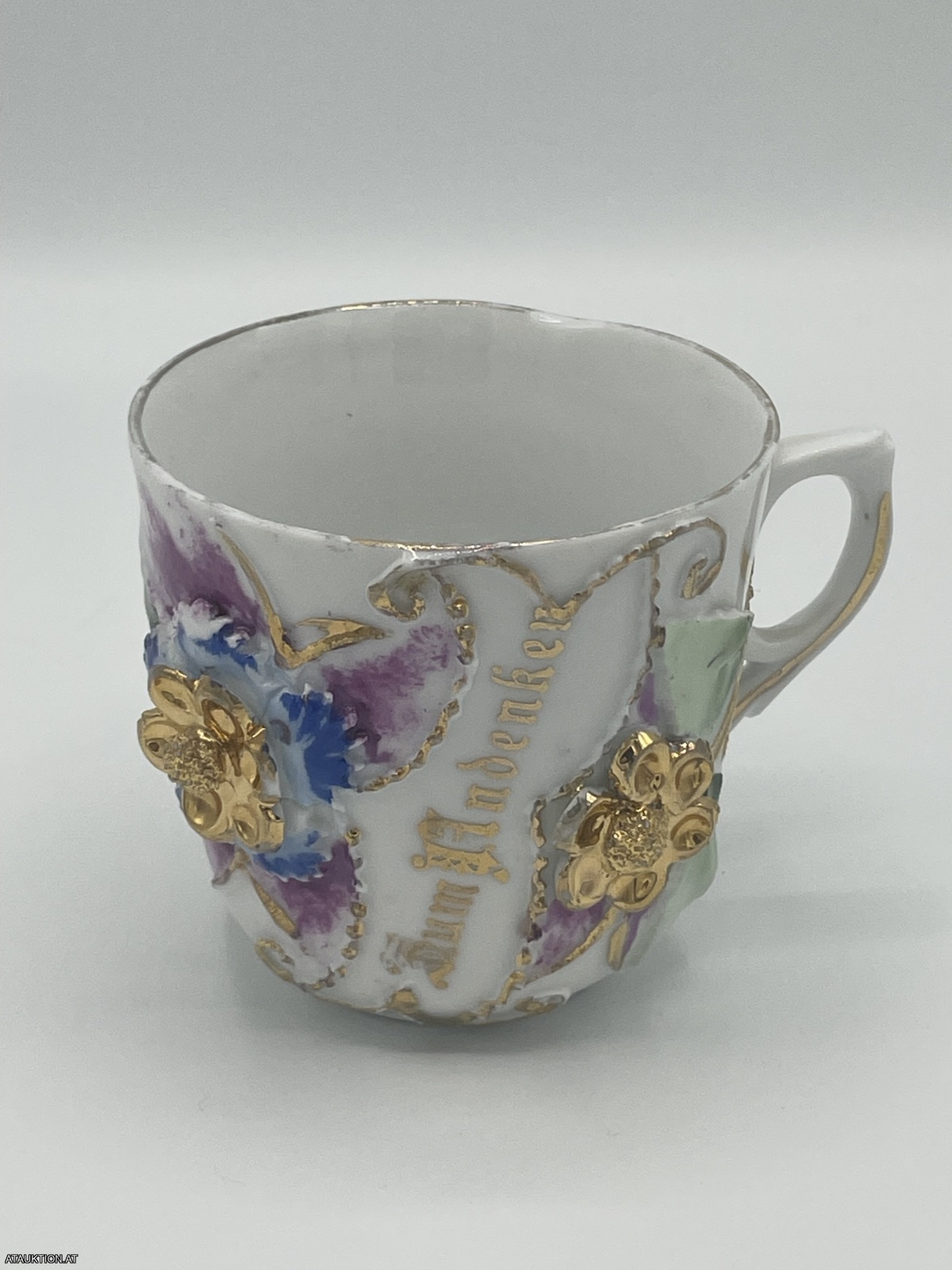 Sehr altes Prunkhäferl Rosenhäferl Jugendstil "Zum Andenken"