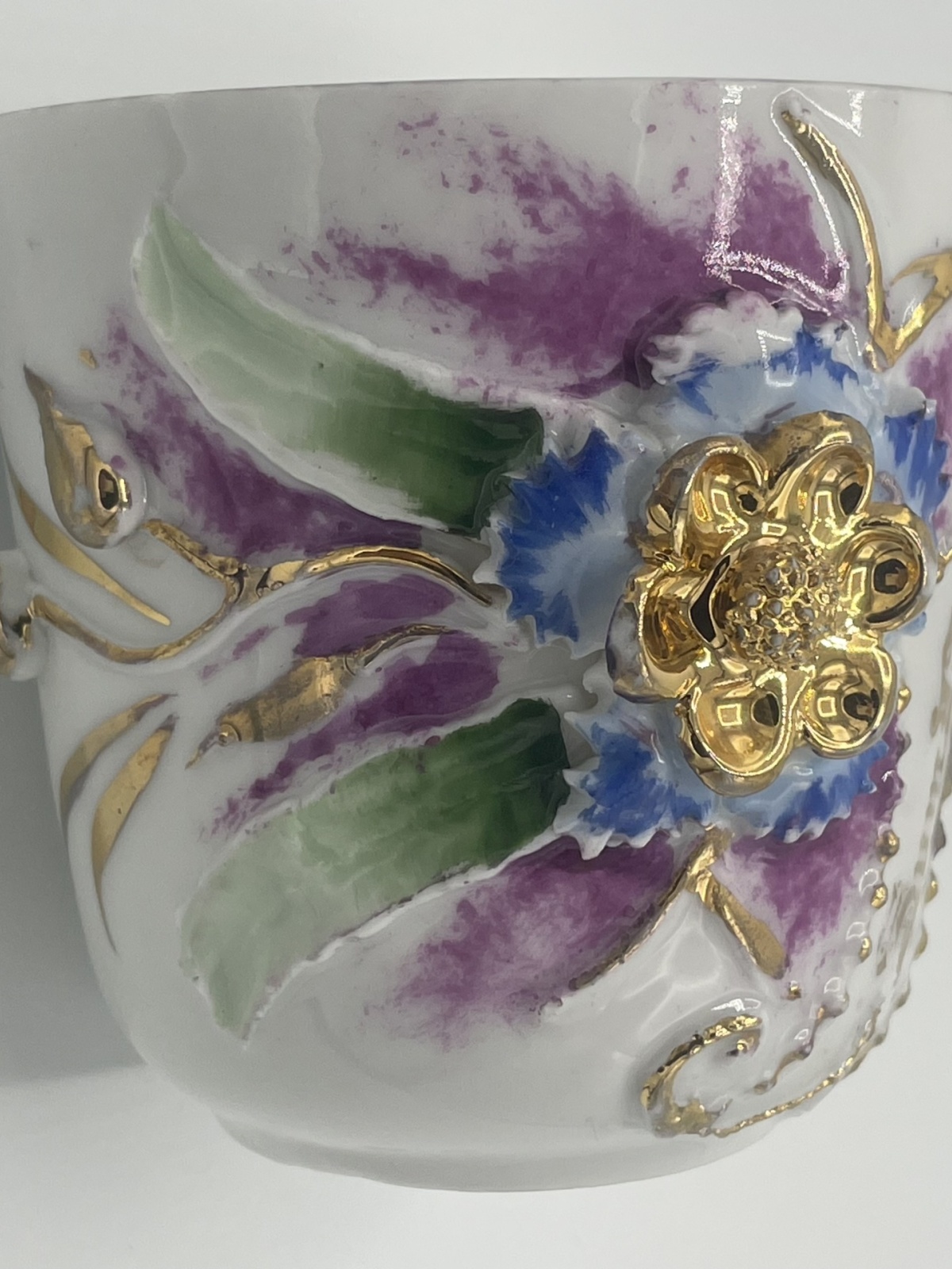 Sehr altes Prunkhäferl Rosenhäferl Jugendstil "Zum Andenken"