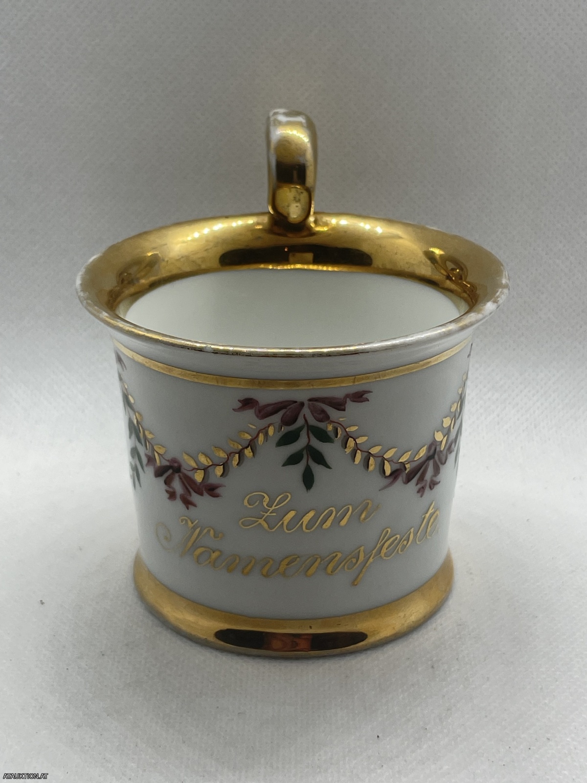 Antikes Häferl "Zum Namensfeste" Goldverzierung