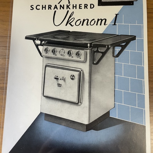 Altes Werbeprospekt von AEG Union Schrankherd Ökonom I aus den 50er Jahren