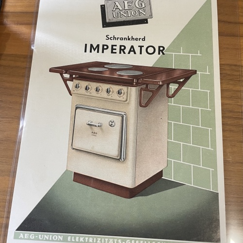 Altes Werbeprospekt von AEG Union Schrankherd Imperator aus den 50er Jahren