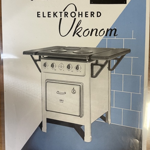 Altes Werbeprospekt von AEG Union Schrankherd Ökonom aus den 50er Jahren