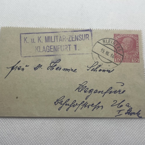 Briefkarte mit K.u.K.Militär-Zensur Klagenfurt 1916