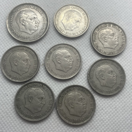 8 alte spanische Münzen von 1957 - PTAS