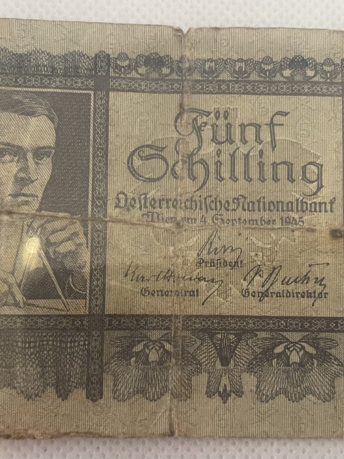 Fünf Schilling Geldschein 1945 - selten!