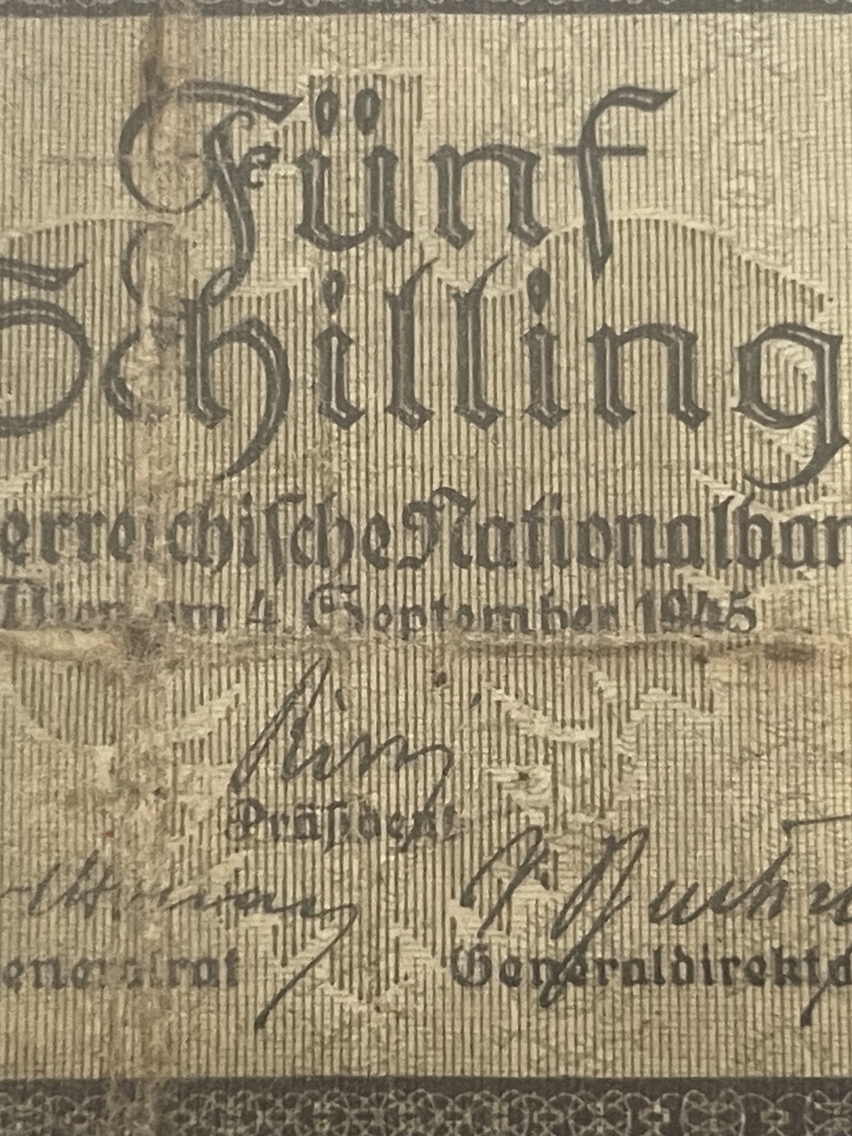 Fünf Schilling Geldschein 1945 - selten!