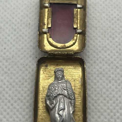 Antike religiöse Taschenschrein - Madonna in Metallminiaturbox