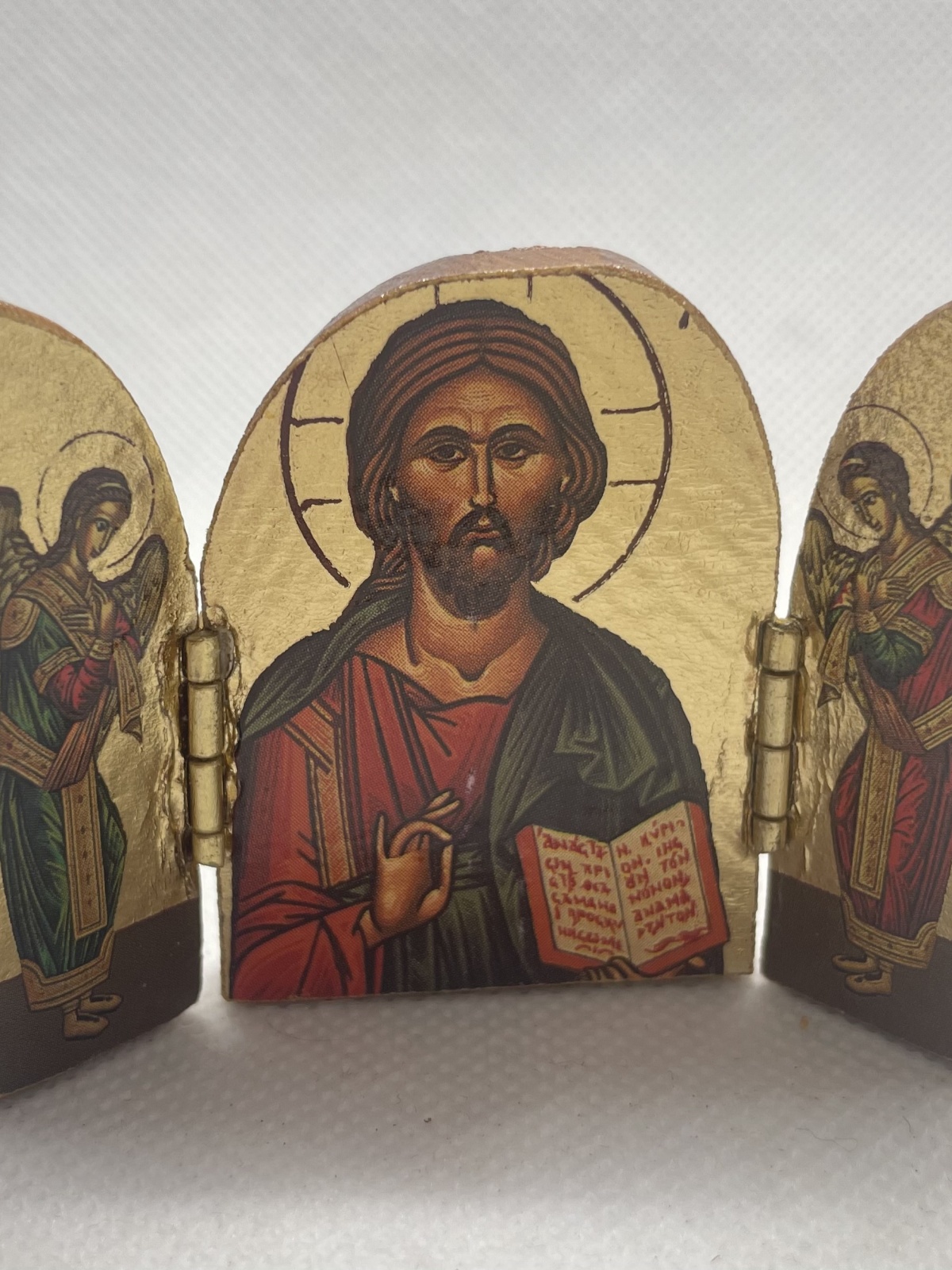 Mini-Triptychon Ikonen, Jesus Christus und Engel, Miniatur-Ikone