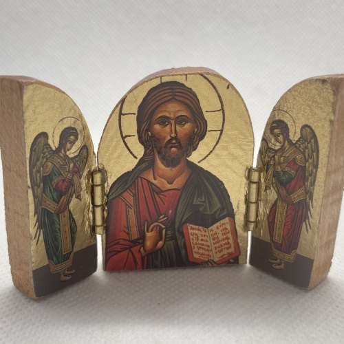 Mini-Triptychon Ikonen, Jesus Christus und Engel, Miniatur-Ikone