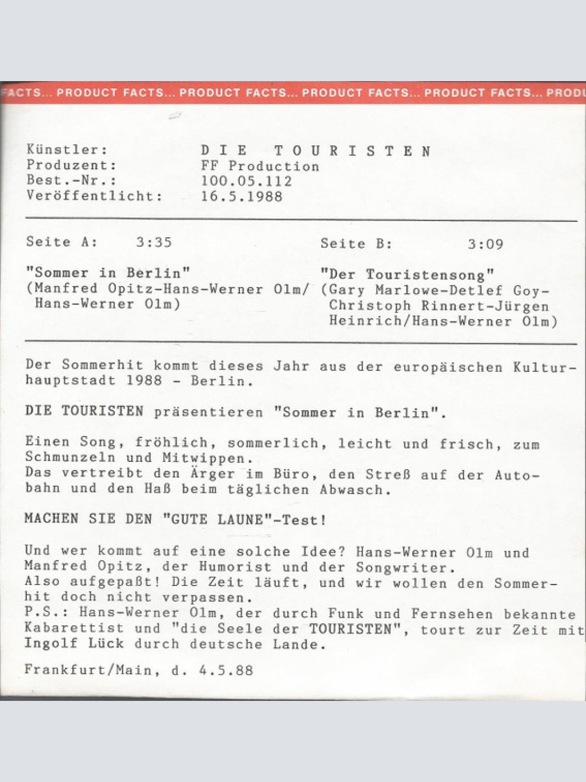 Vinyl / Die Touristen (2) - Sommer In Berlin