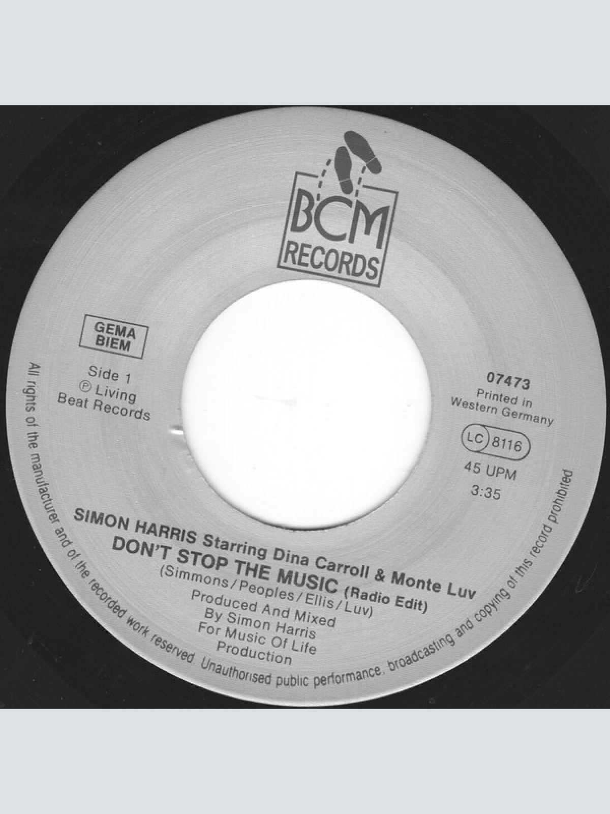 Vinyl / Simon Harris Starring Dina Carroll & Monte Luv - Don't Stop The Music
