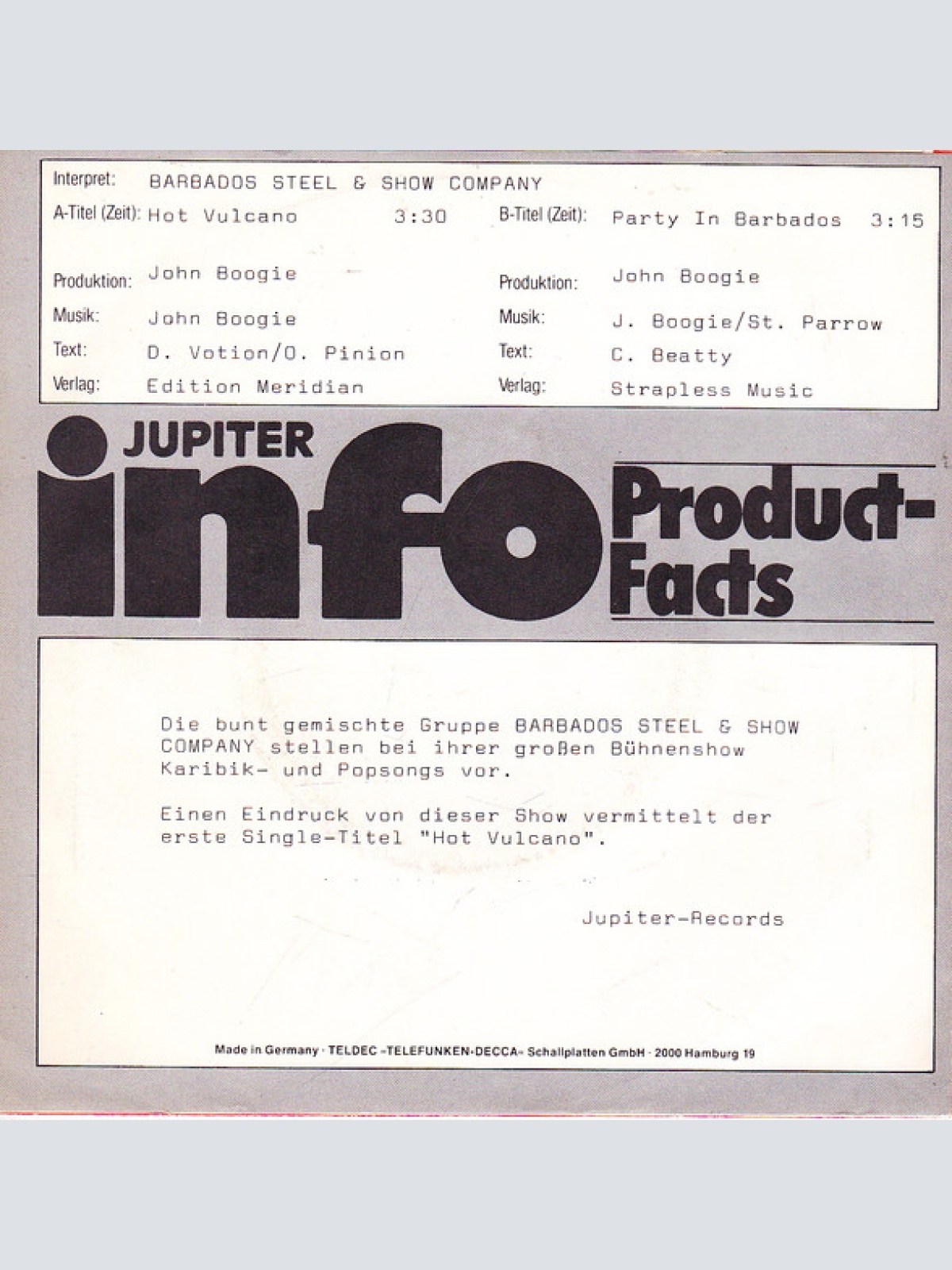 Vinyl / Barbados Steel & Show Company - Hot Volcano