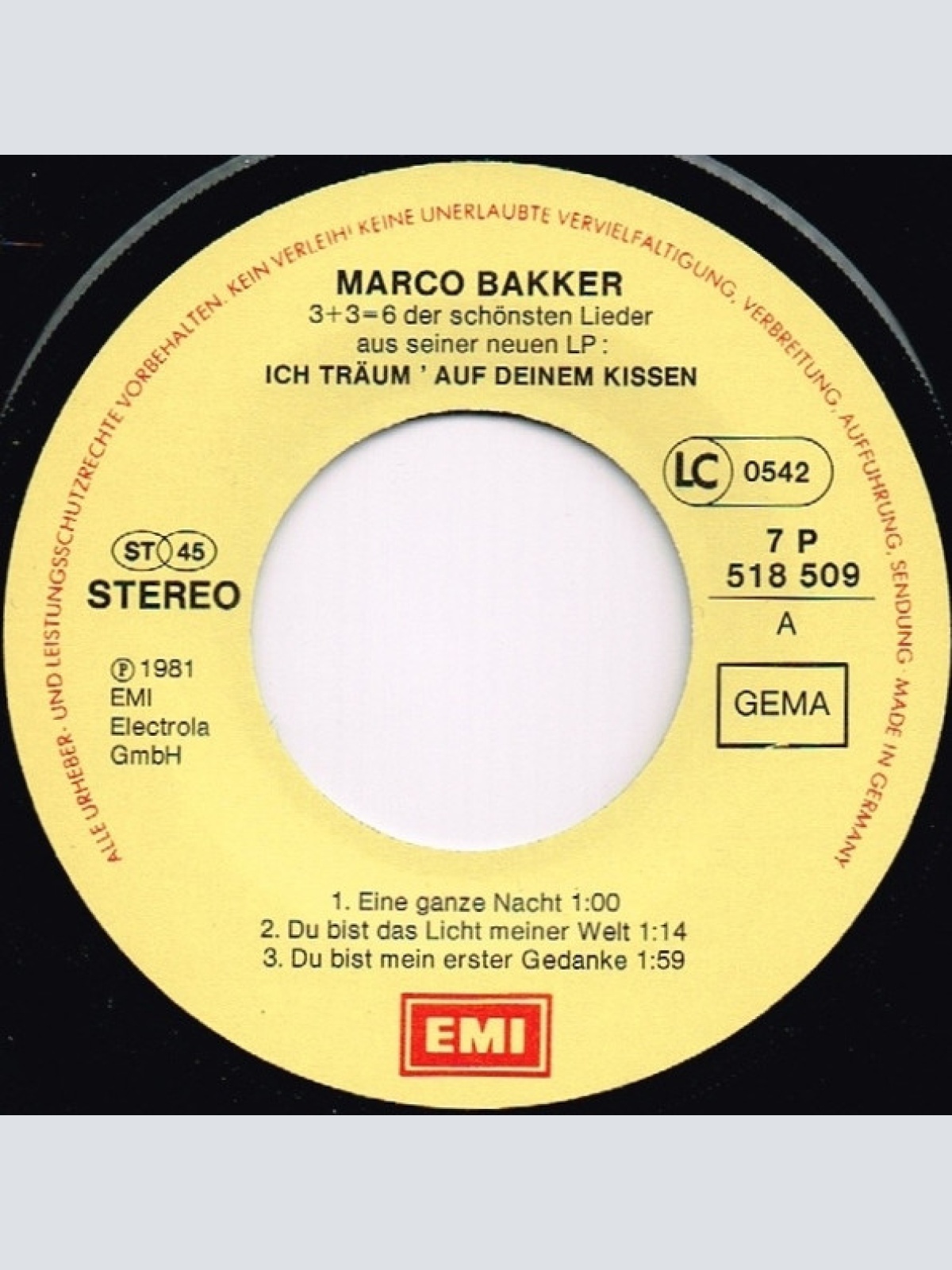 Vinyl / Marco Bakker - Ich Träum' Auf Deinem Kissen