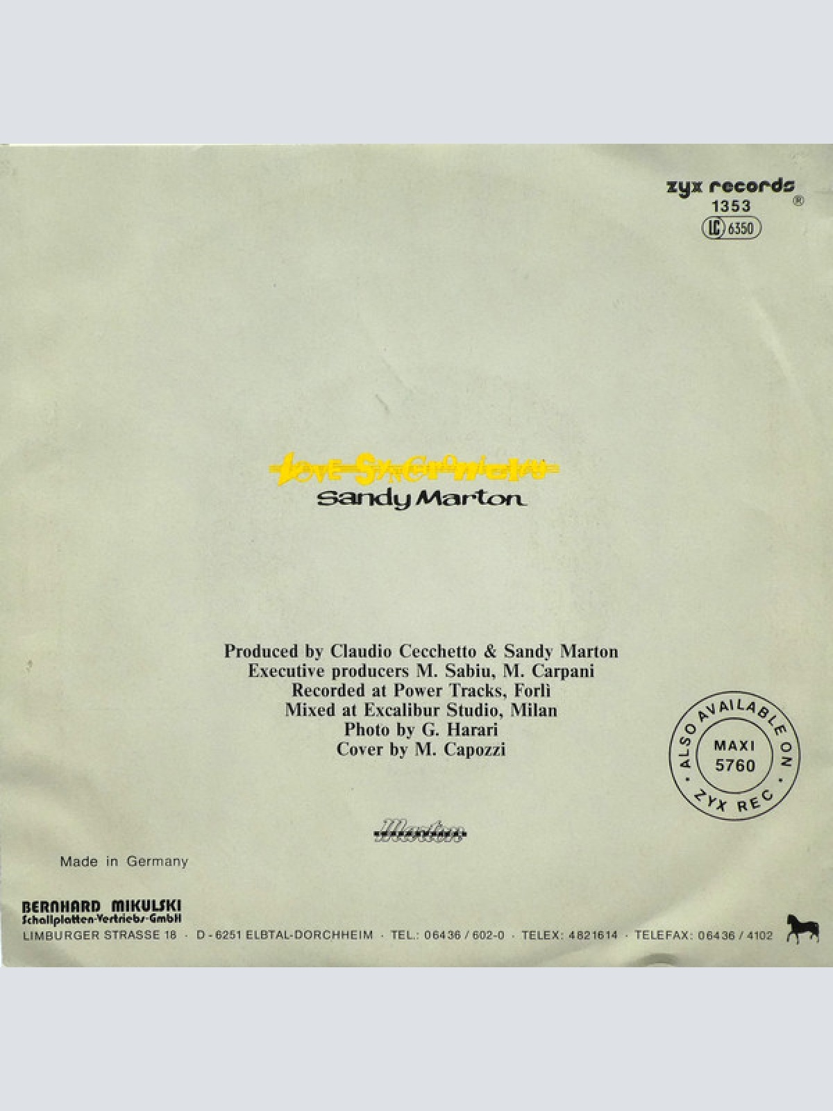 Vinyl / Sandy Marton - Love Synchronicity