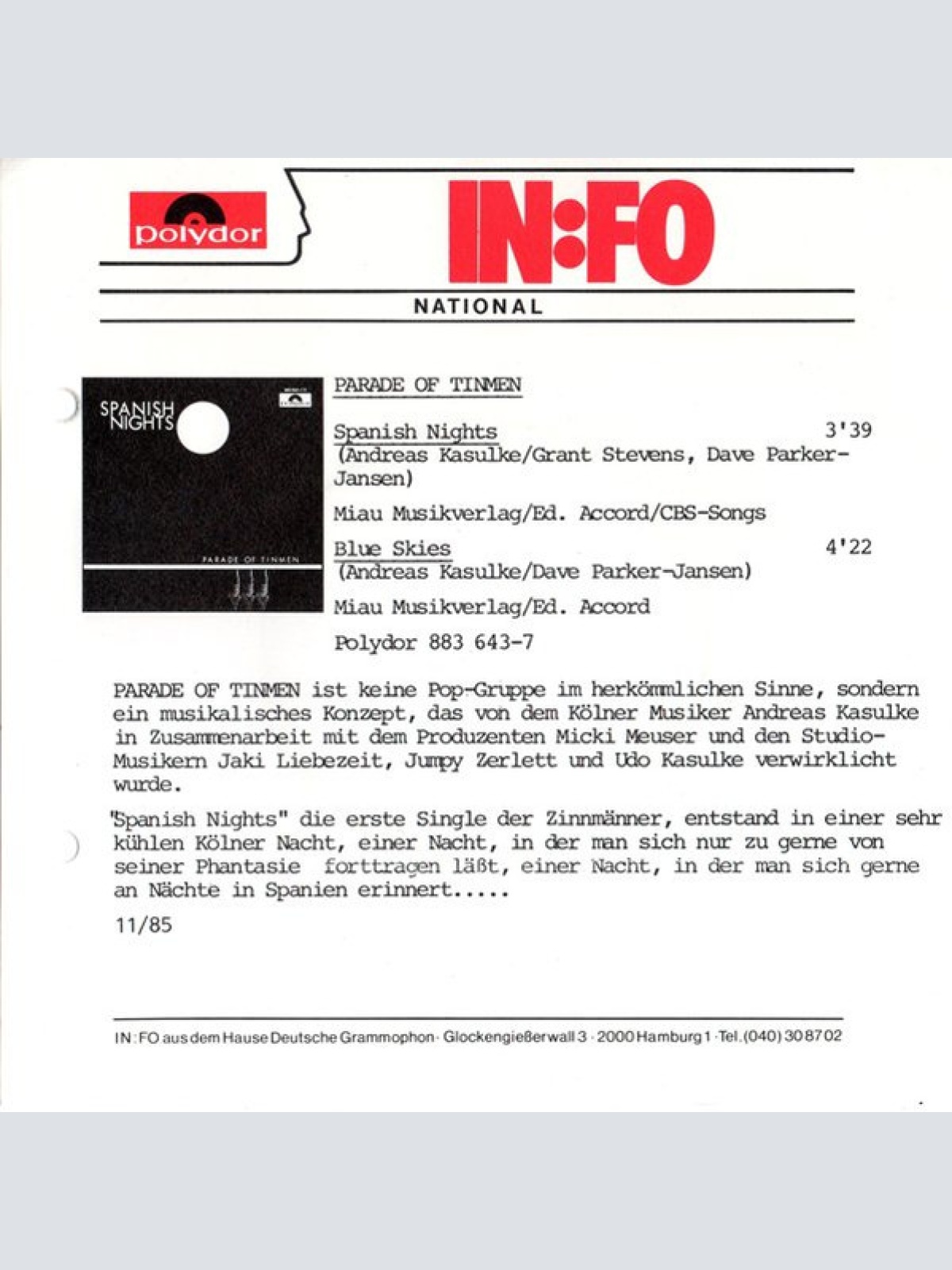 Vinyl / Parade Of Tinmen - Spanish Nights