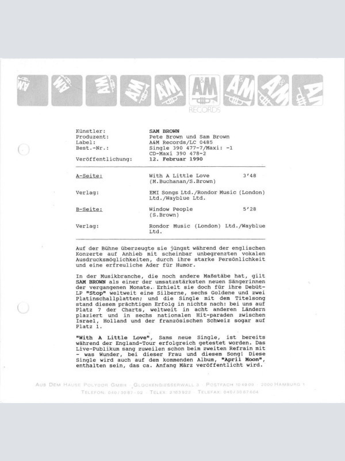 Vinyl / Sam Brown - With A Little Love