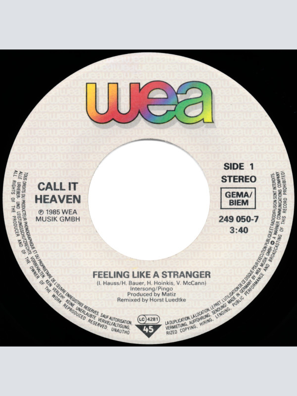 Vinyl / Call It Heaven - Feeling Like A Stranger