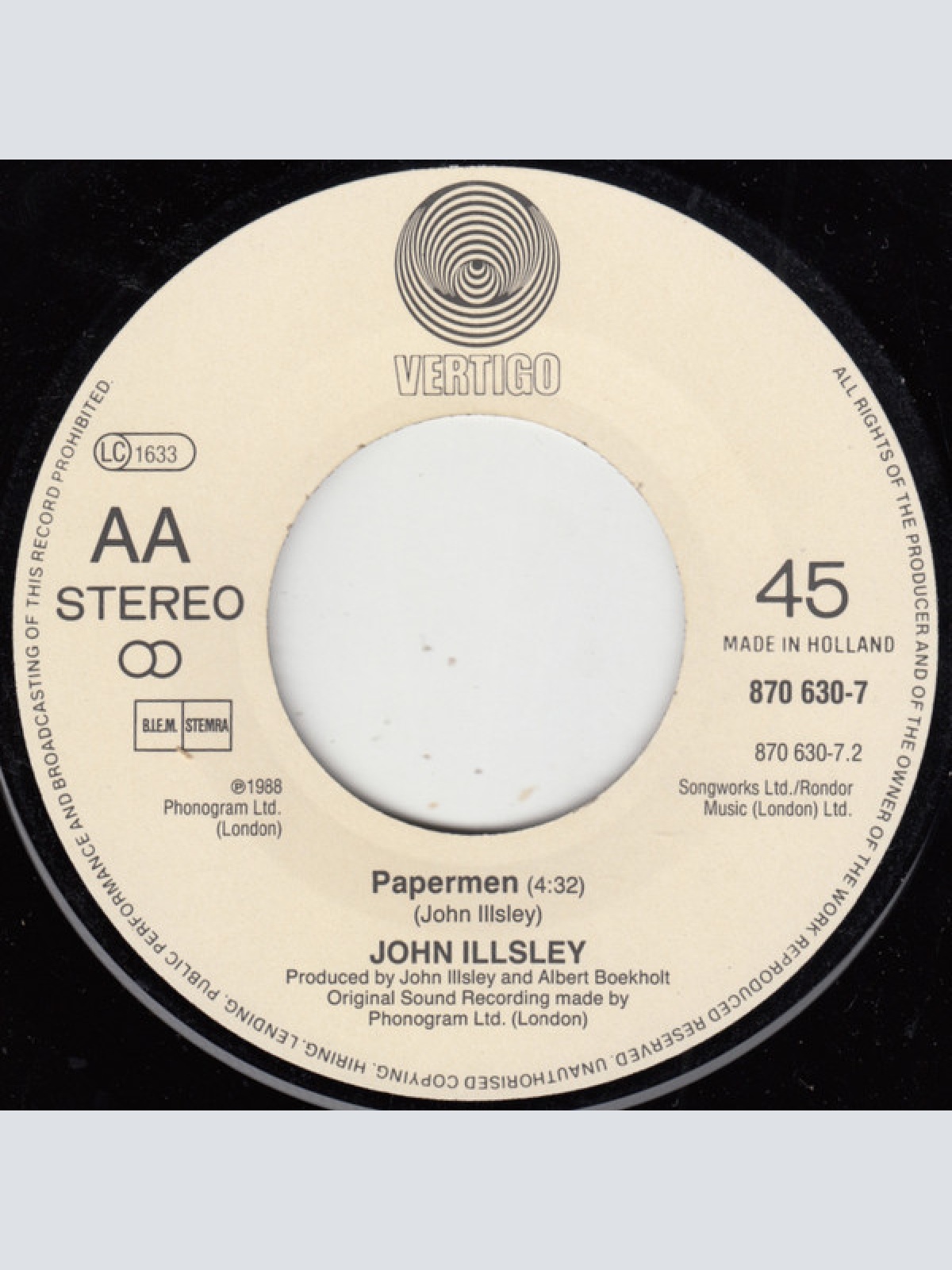 Vinyl / John Illsley - High Stakes / Papermen