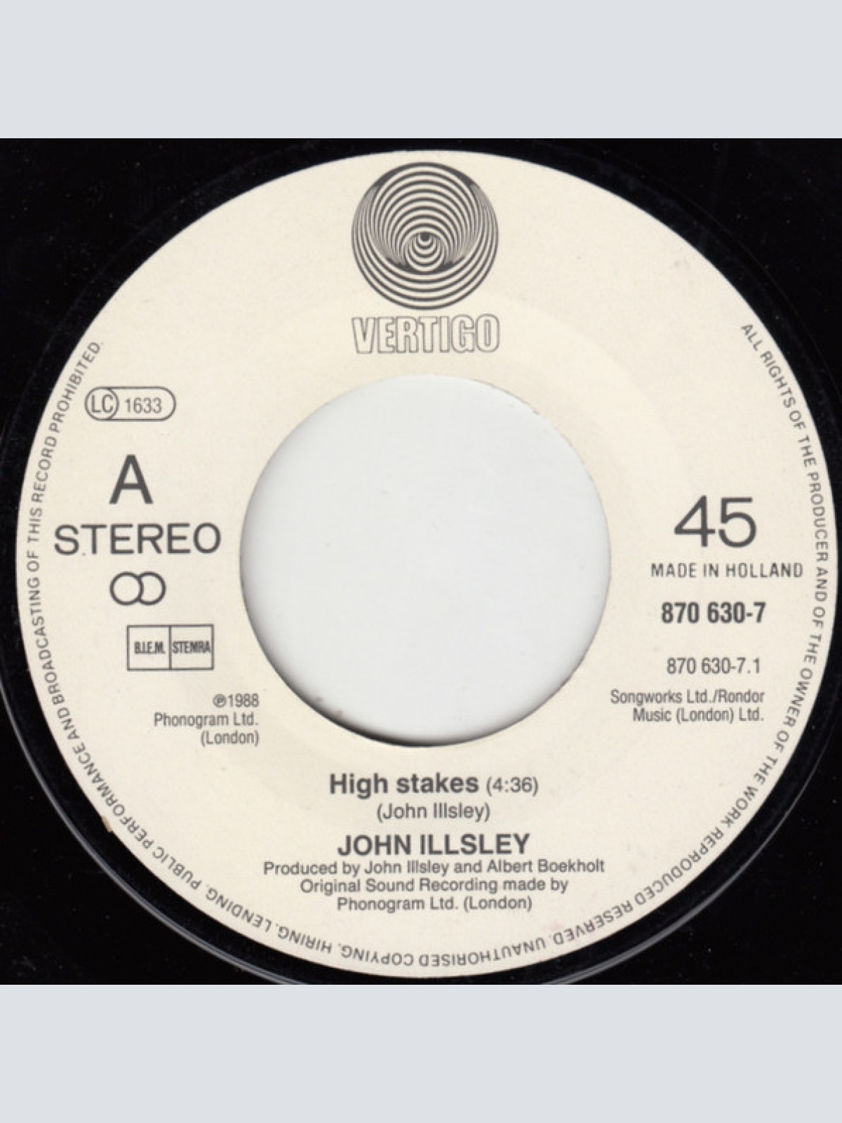 Vinyl / John Illsley - High Stakes / Papermen