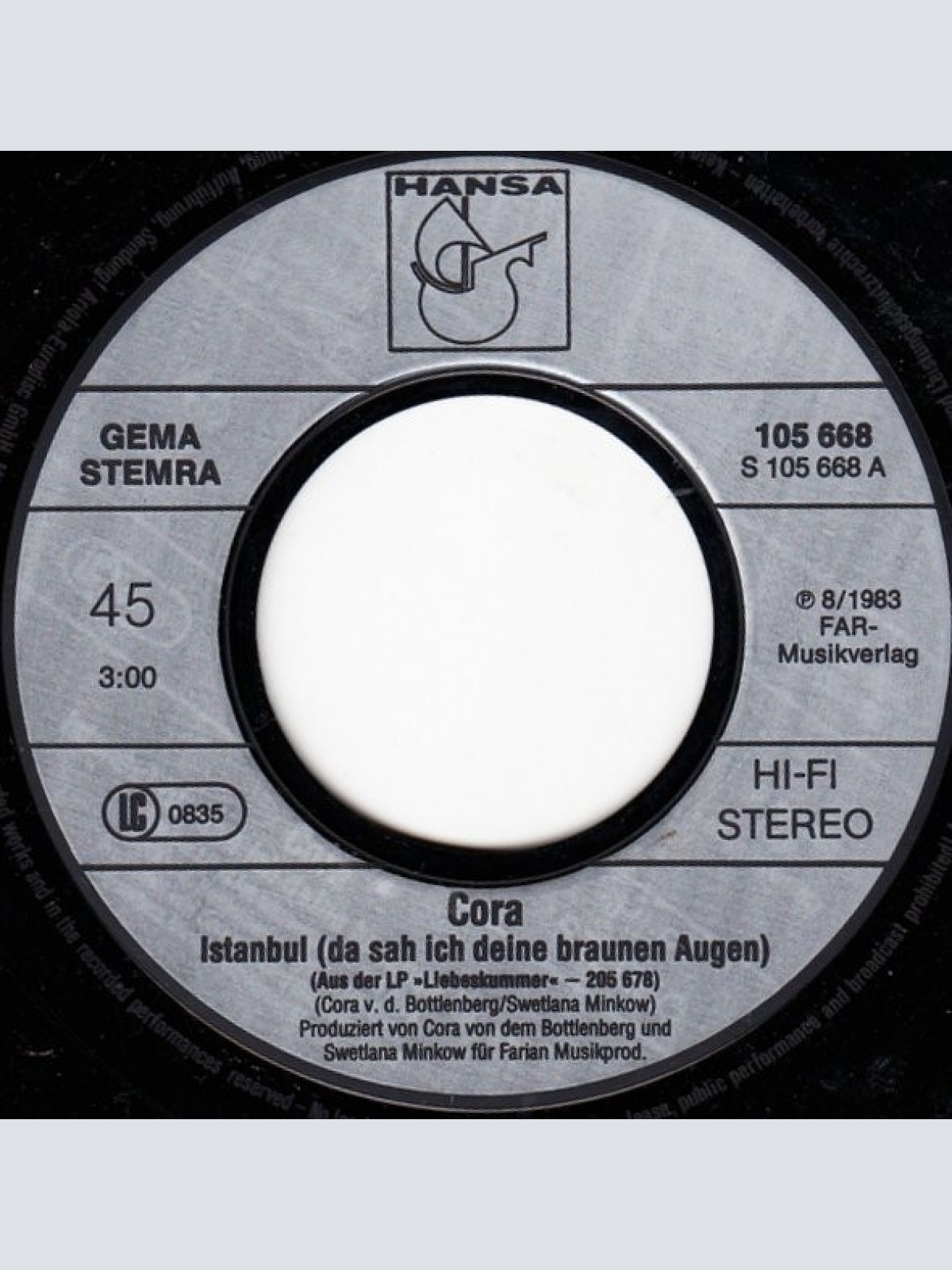 Vinyl / Cora - Istanbul (Da Sah Ich Deine Braunen Augen)