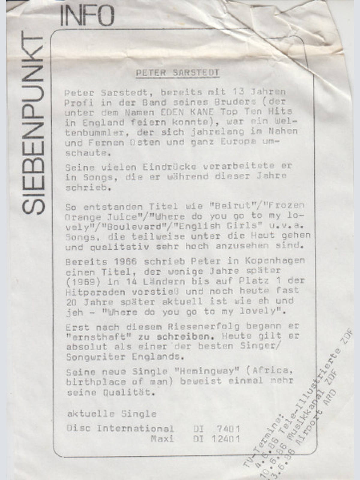 Vinyl / Peter Sarstedt - Hemingway