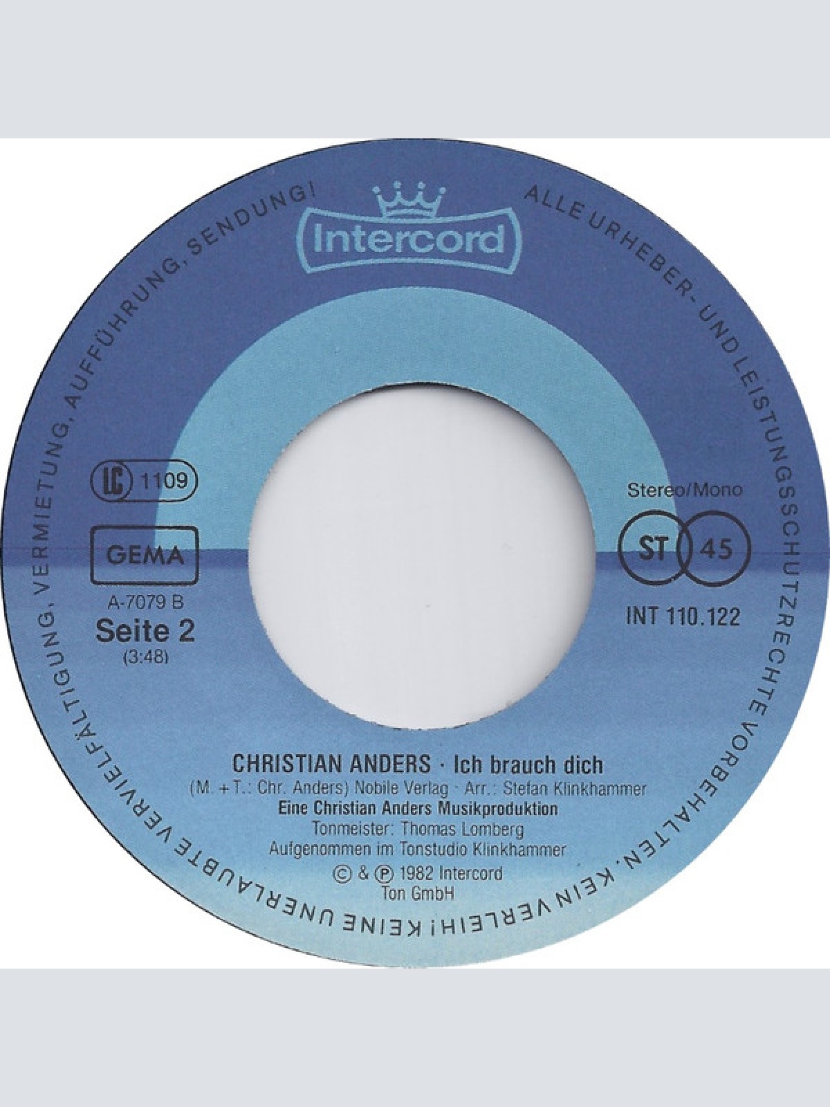 Vinyl / Christian Anders - Jenny Komm Heim