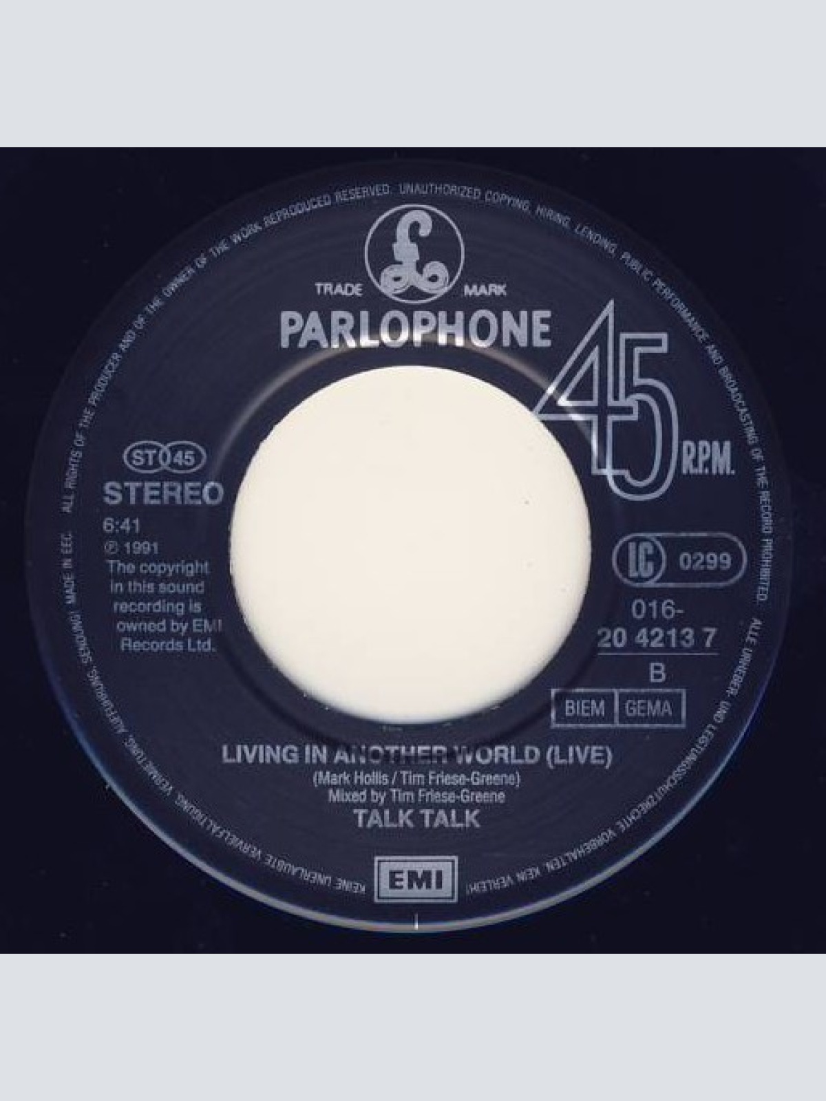 Vinyl / Talk Talk - Living In Another World (Remix '91)