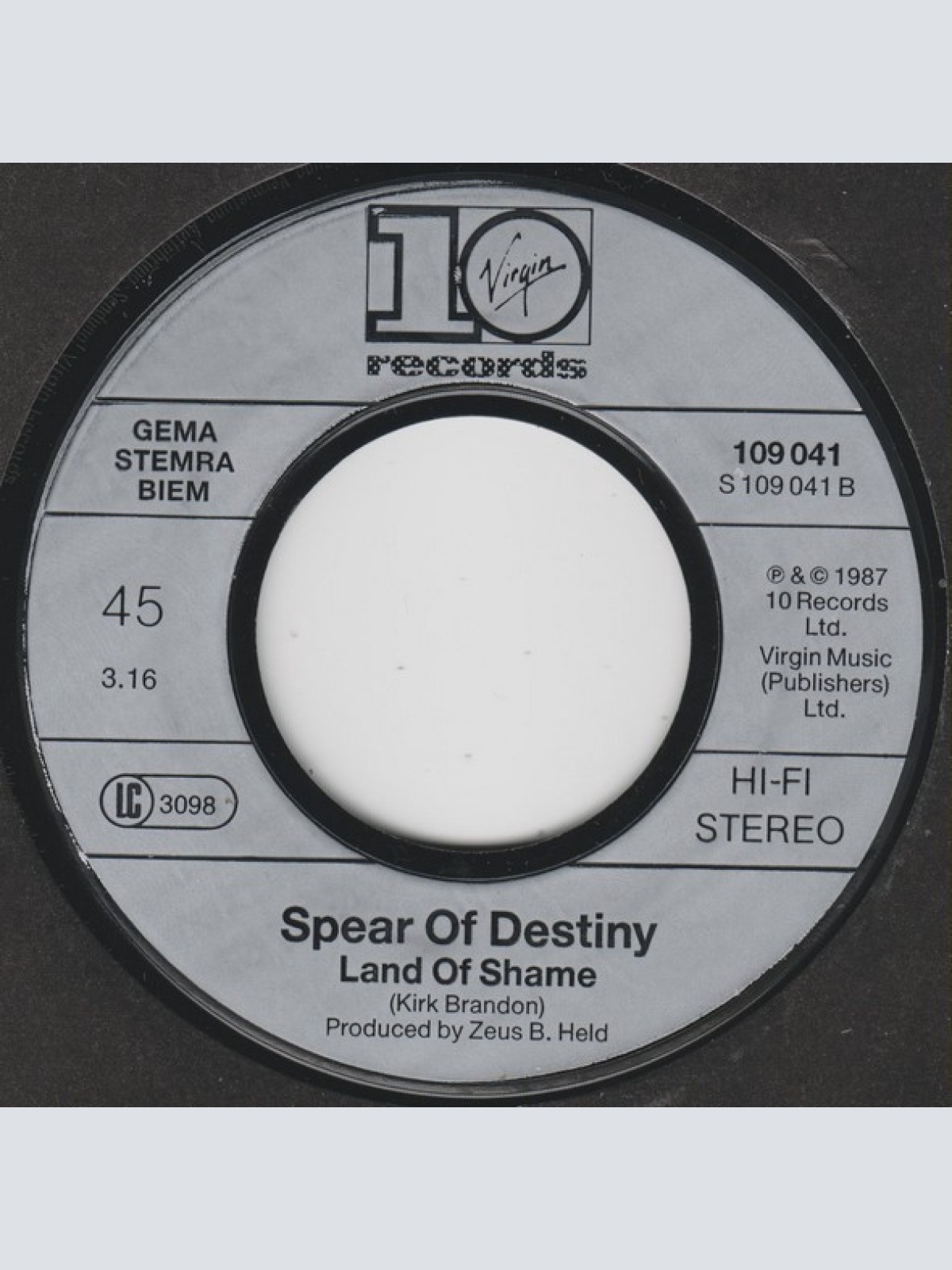 Vinyl / Spear Of Destiny - Never Take Me Alive