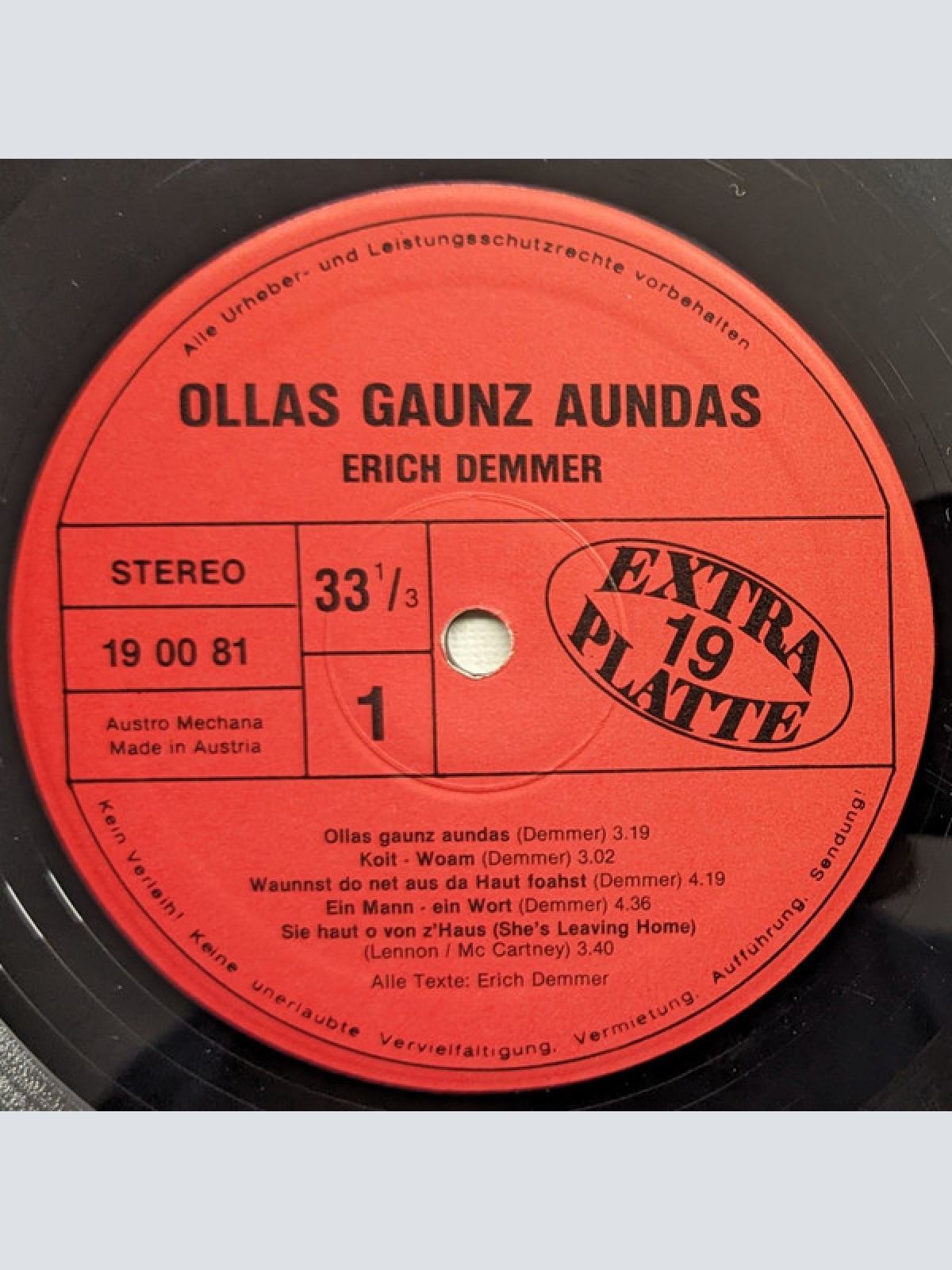 Vinyl / Erich Demmer - Ollas Gaunz Aundas