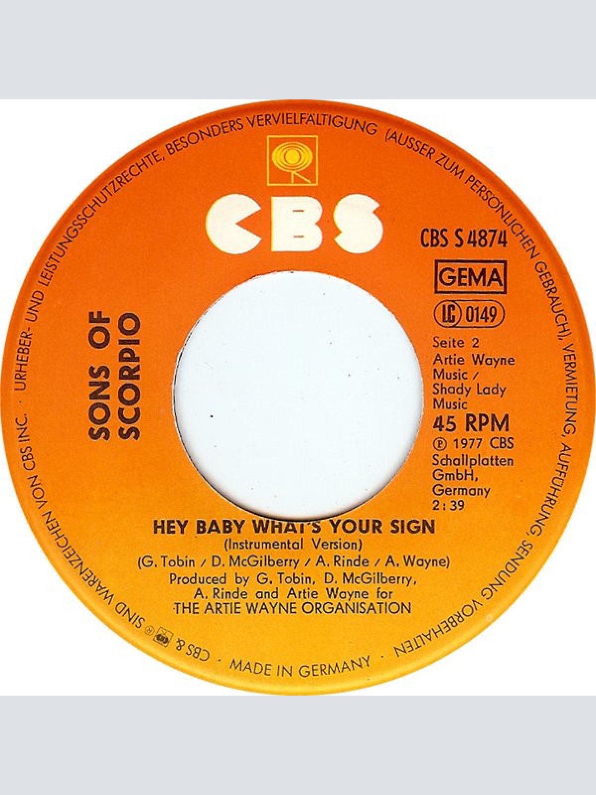 Vinyl / Sons Of Scorpio - Hey Baby, What's Your Sign