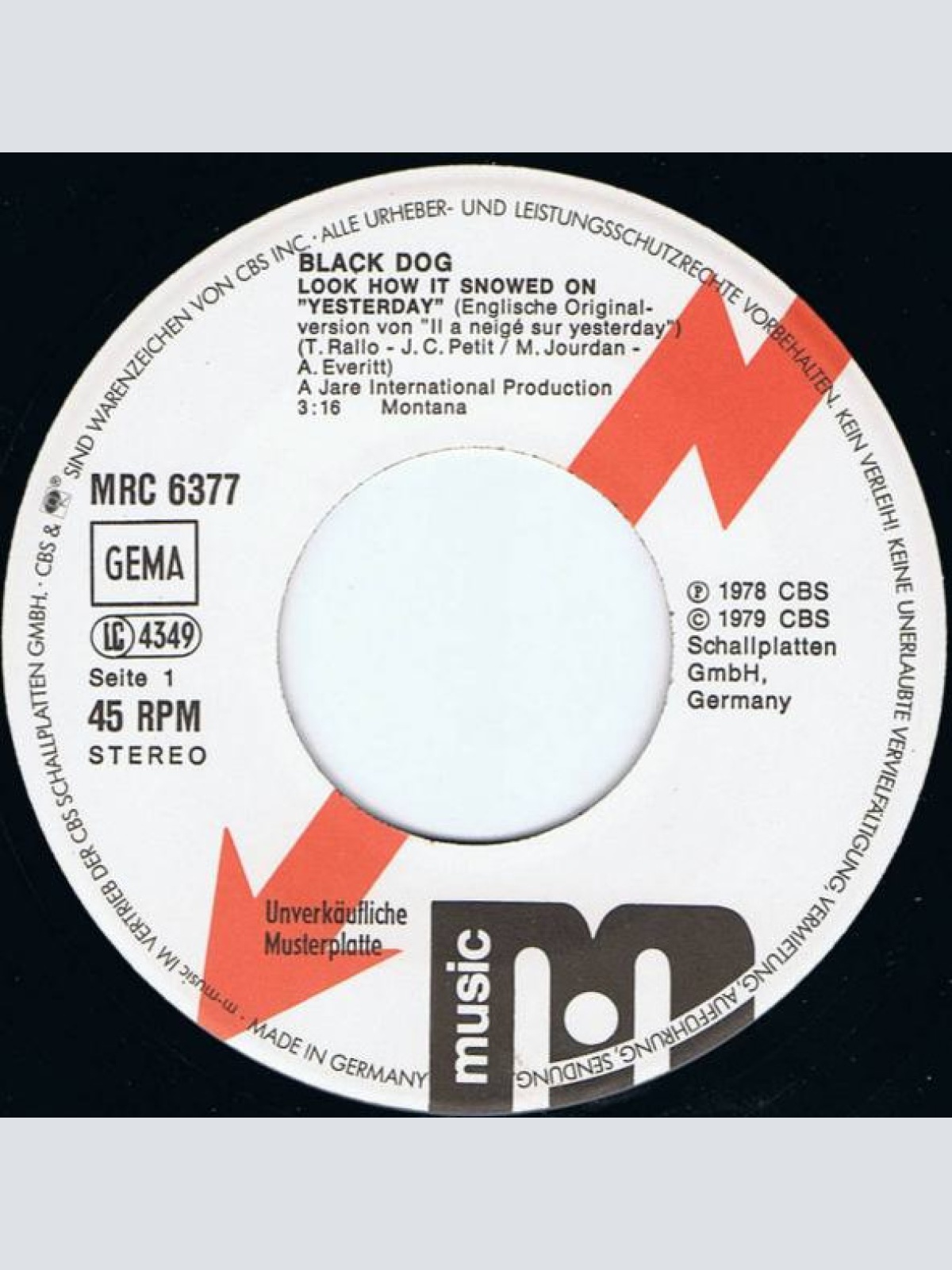 Vinyl / Black Dog - Look How It Snowed On "Yesterday"