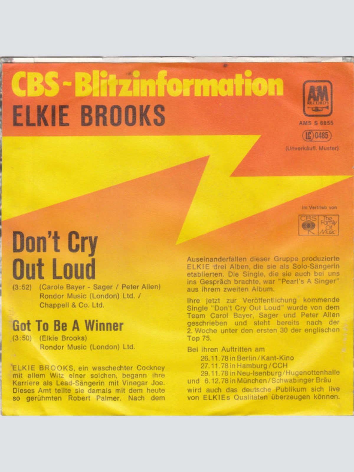 Vinyl / Elkie Brooks - Don't Cry Out Loud
