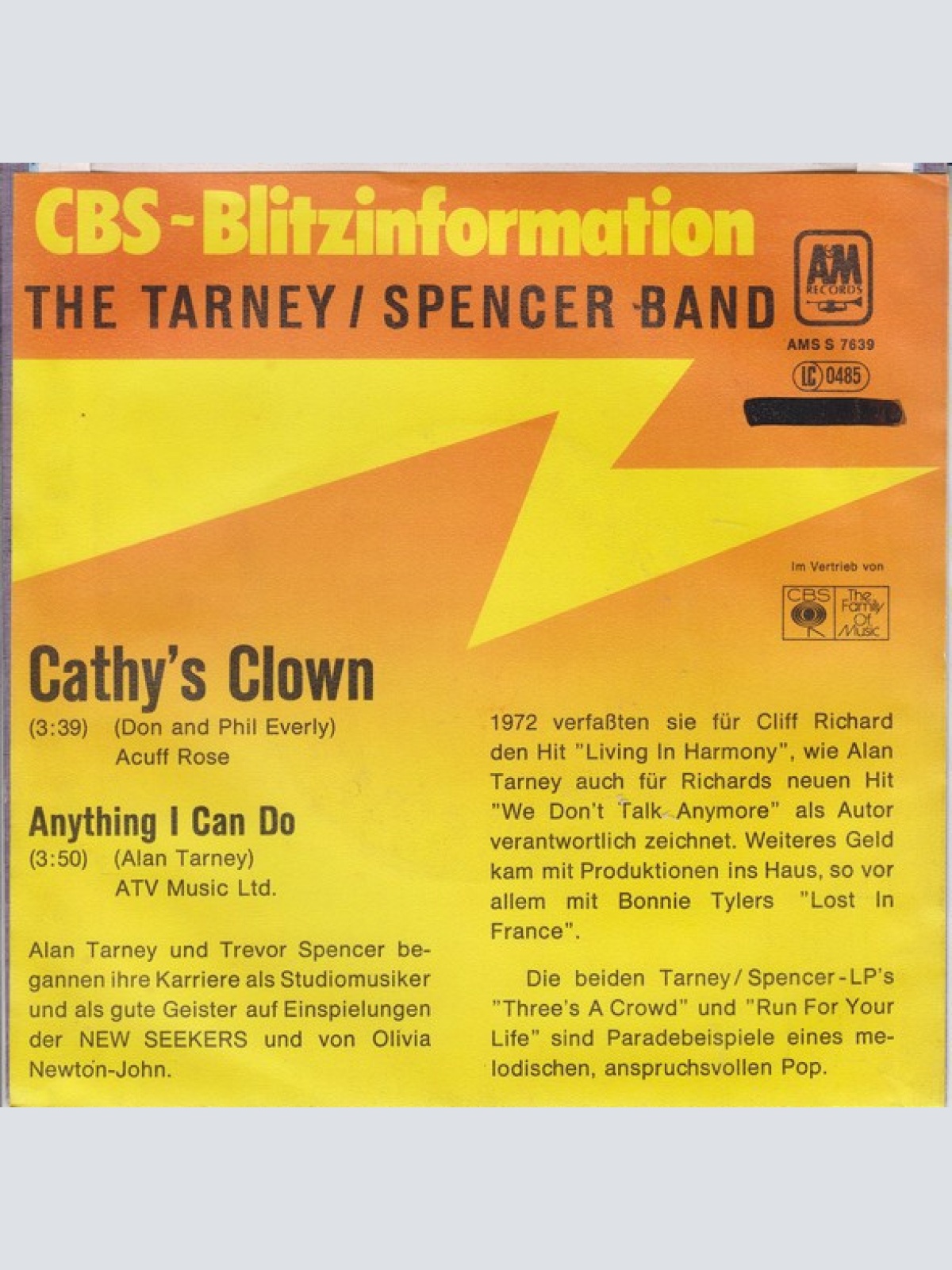Vinyl / The Tarney/Spencer Band - Cathy's Clown