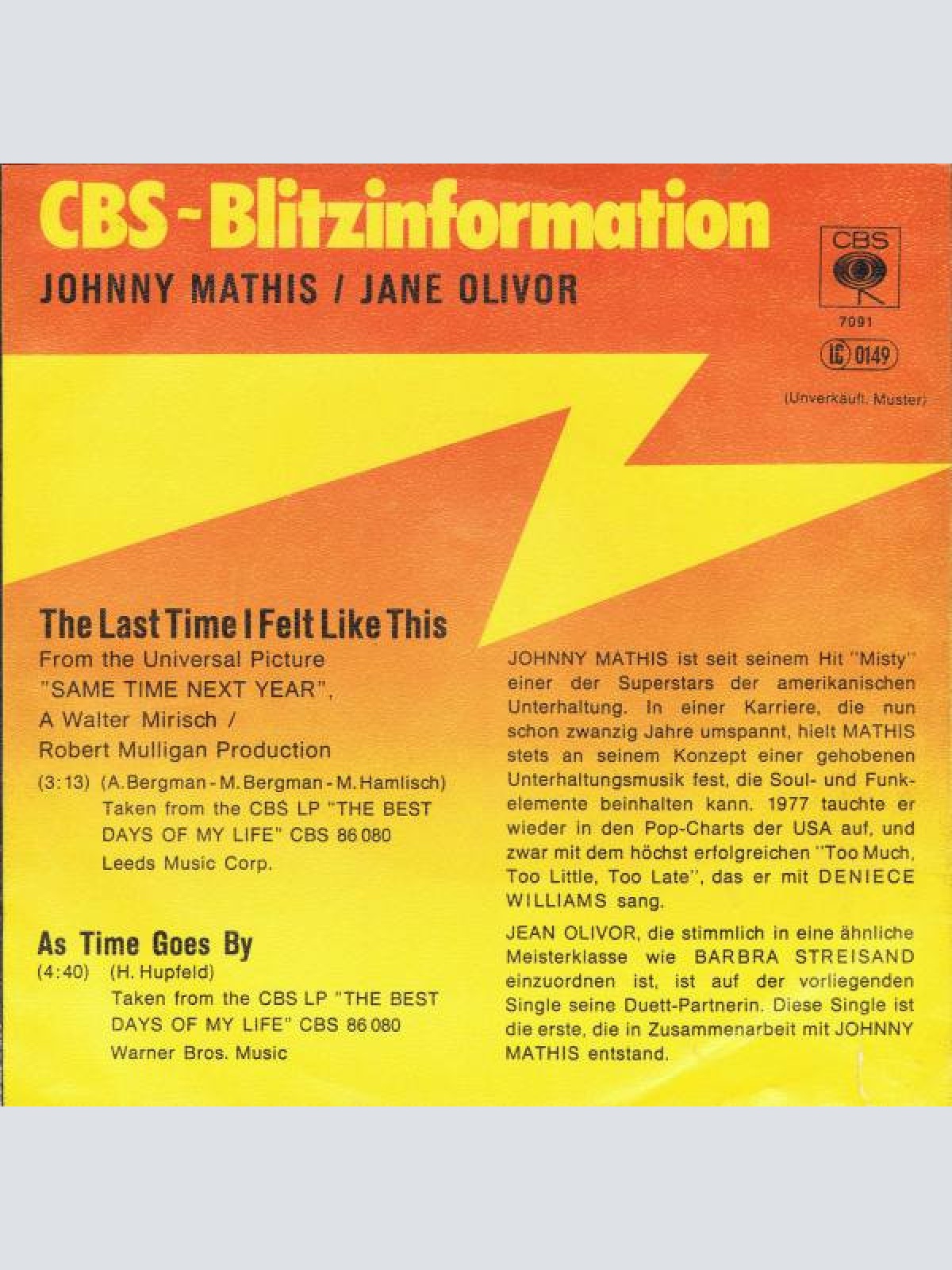 Vinyl / Johnny Mathis & Jane Olivor - The Last Time I Felt Like This