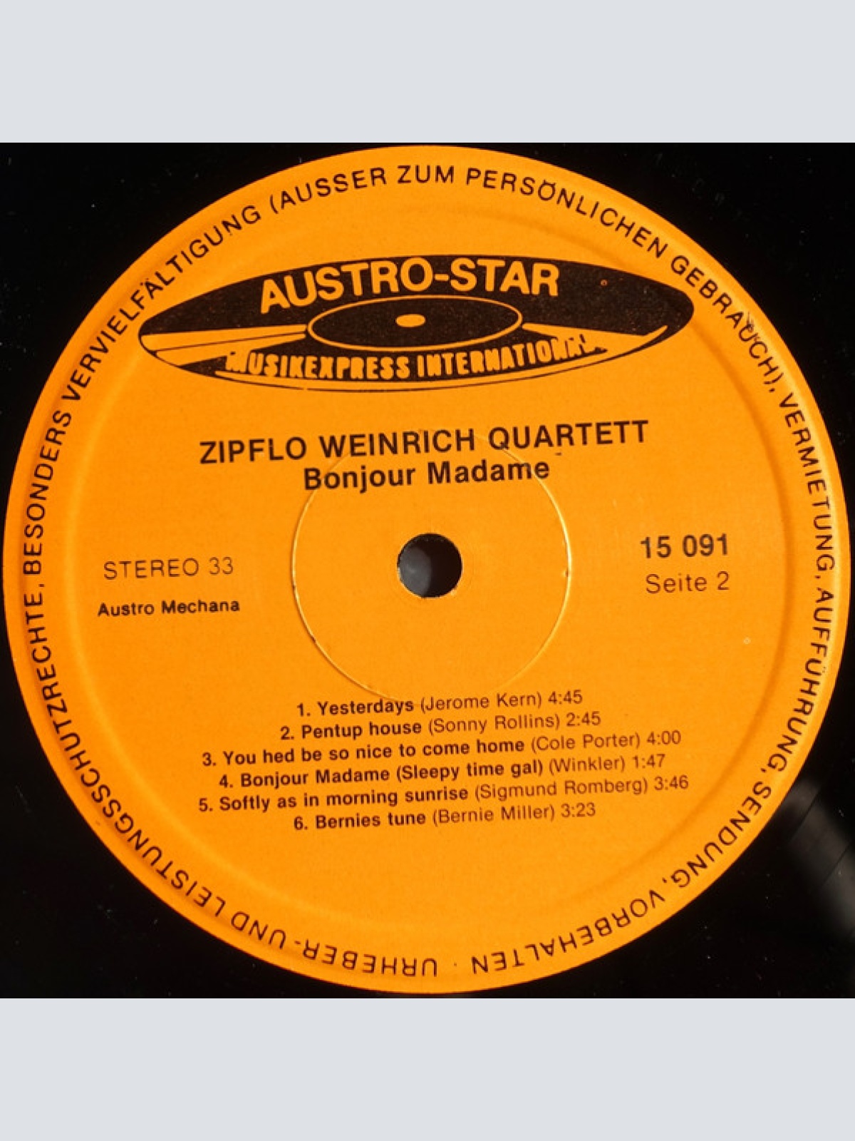 Vinyl / Zipflo Weinrich Quartett Featuring: Karl Ratzer - Bonjour Madame