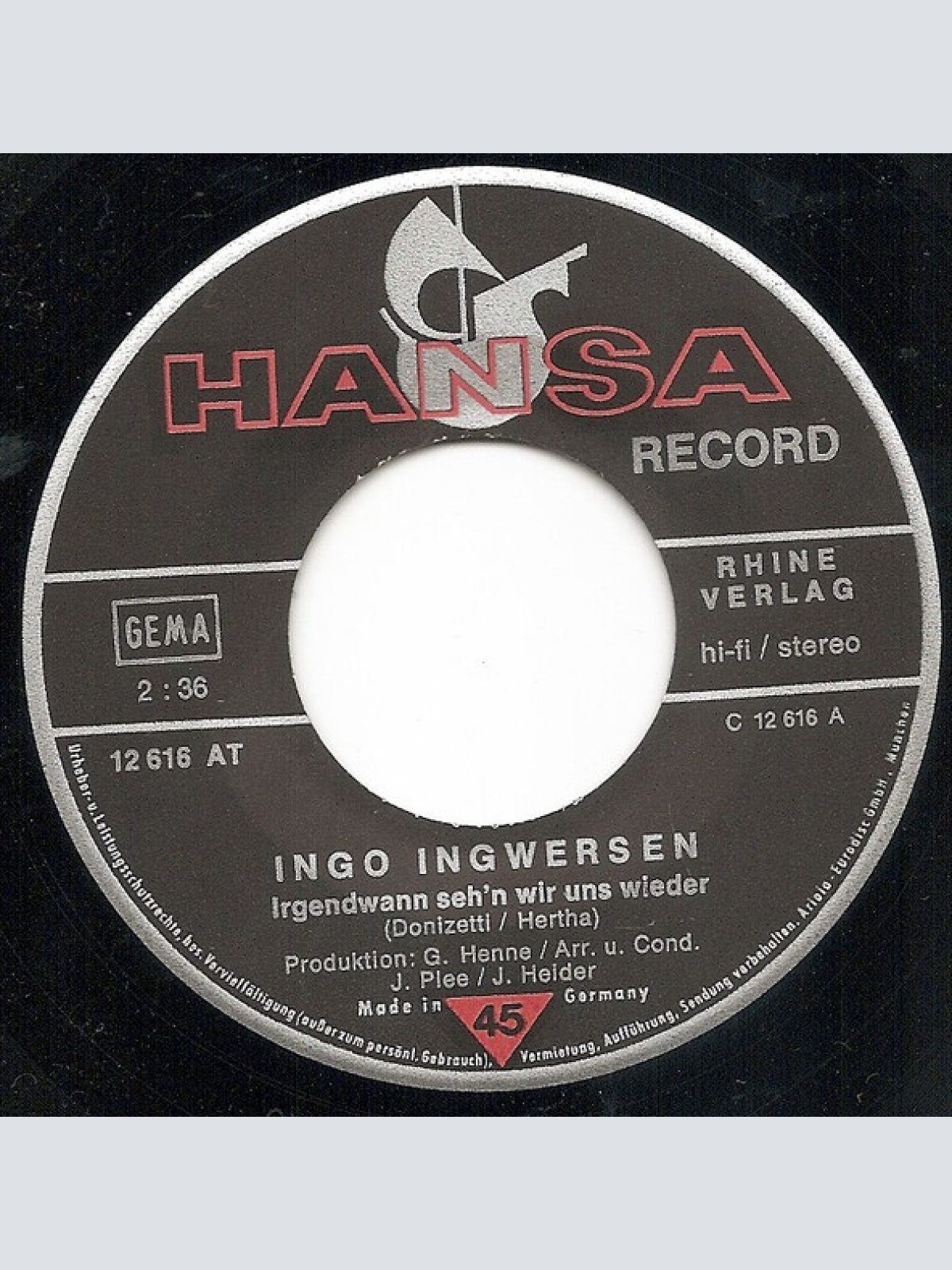 Vinyl / Ingo Ingwersen - Irgendwann Seh'n Wir Uns Wieder