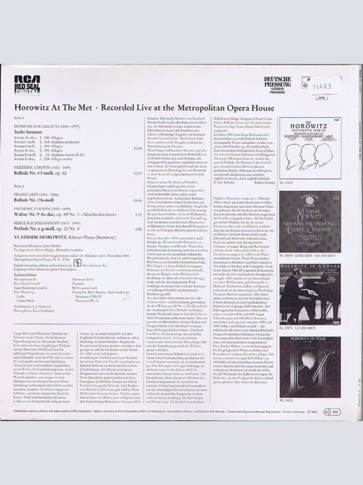 Vinyl / Horowitz* - Scarlatti*, Chopin*, Liszt*, Rachmaninoff* - Horowitz At The Met