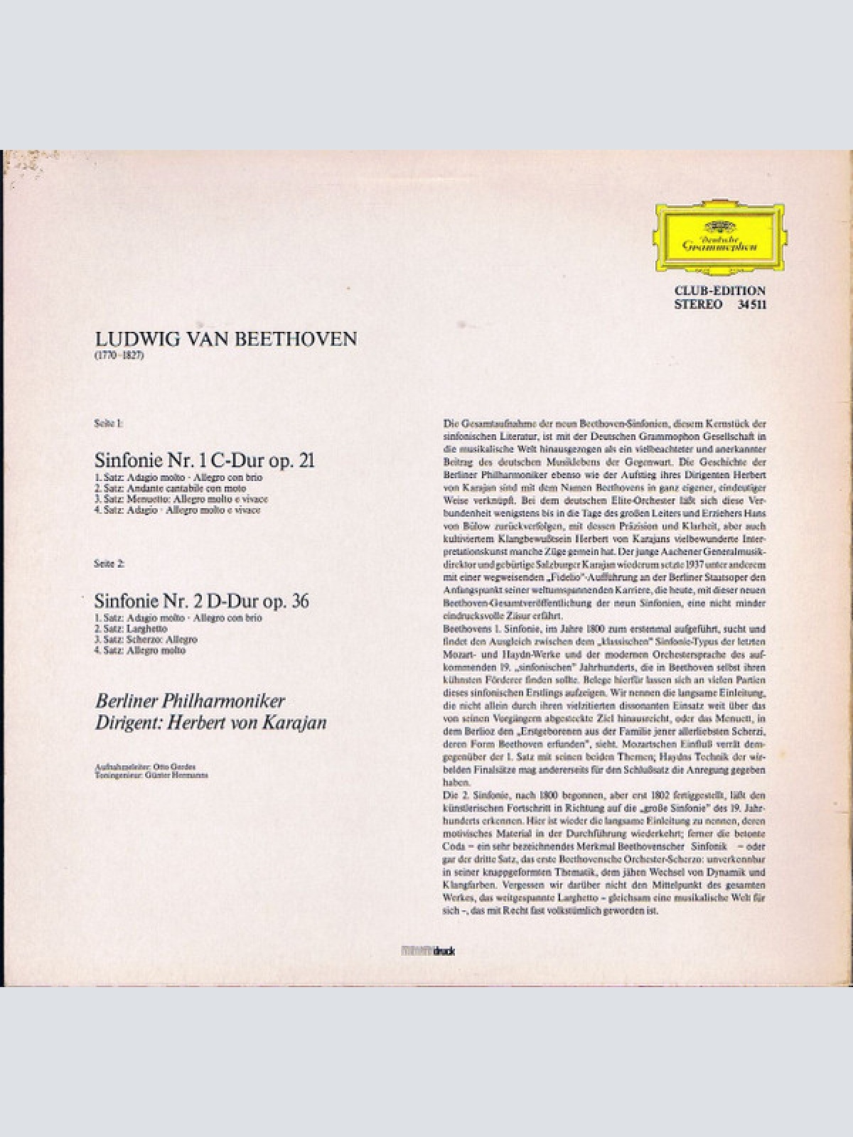 Vinyl / Beethoven*, Berliner Philharmoniker, Herbert von Karajan - Herbert Von Karajan Dirigiert Beethoven-Sinfonien / Sinfonien Nr. 1 U. 2