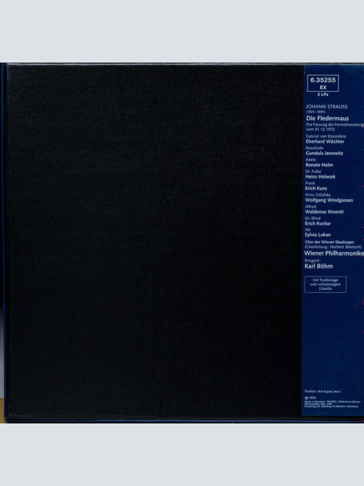 Vinyl / Johann Strauss Jr. • Gundula Janowitz • Eberhard Wächter • Wolfgang Windgassen • Renate Holm • Erich Kunz • Wiener Philharmoniker, Karl Böhm - Die Fledermaus