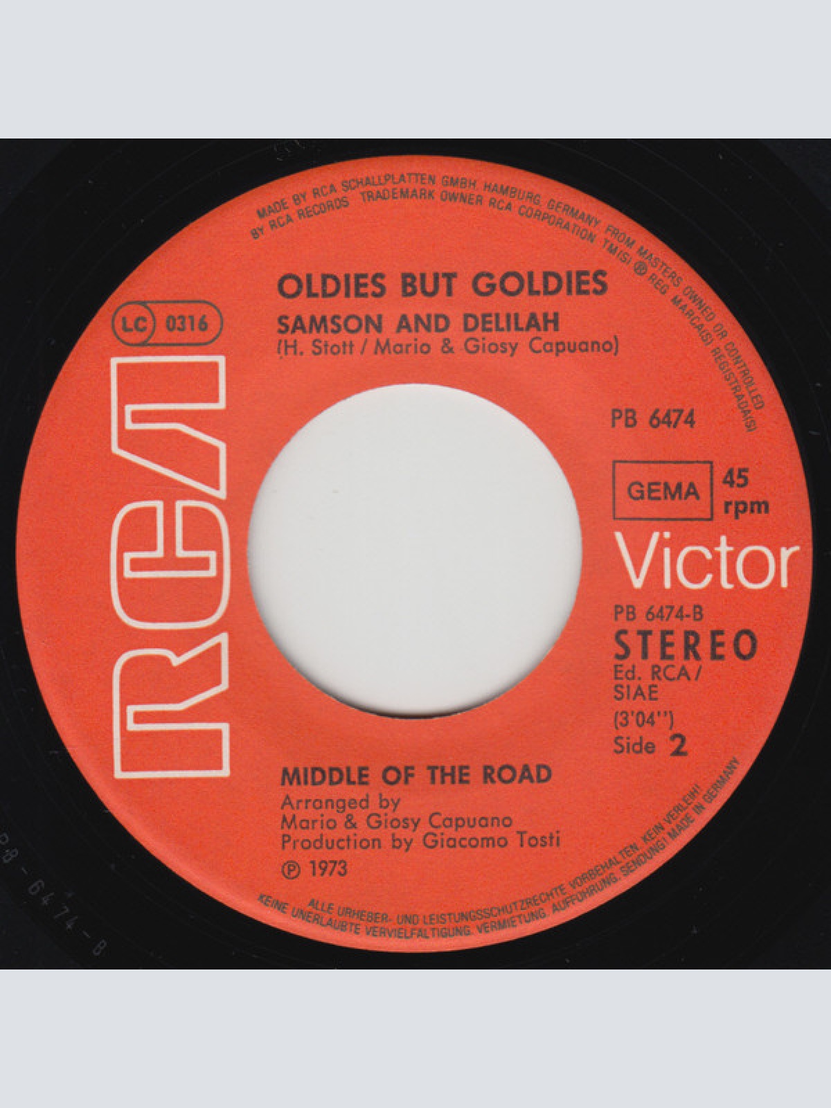 Vinyl / Middle Of The Road - Sacramento / Samson And Delilah