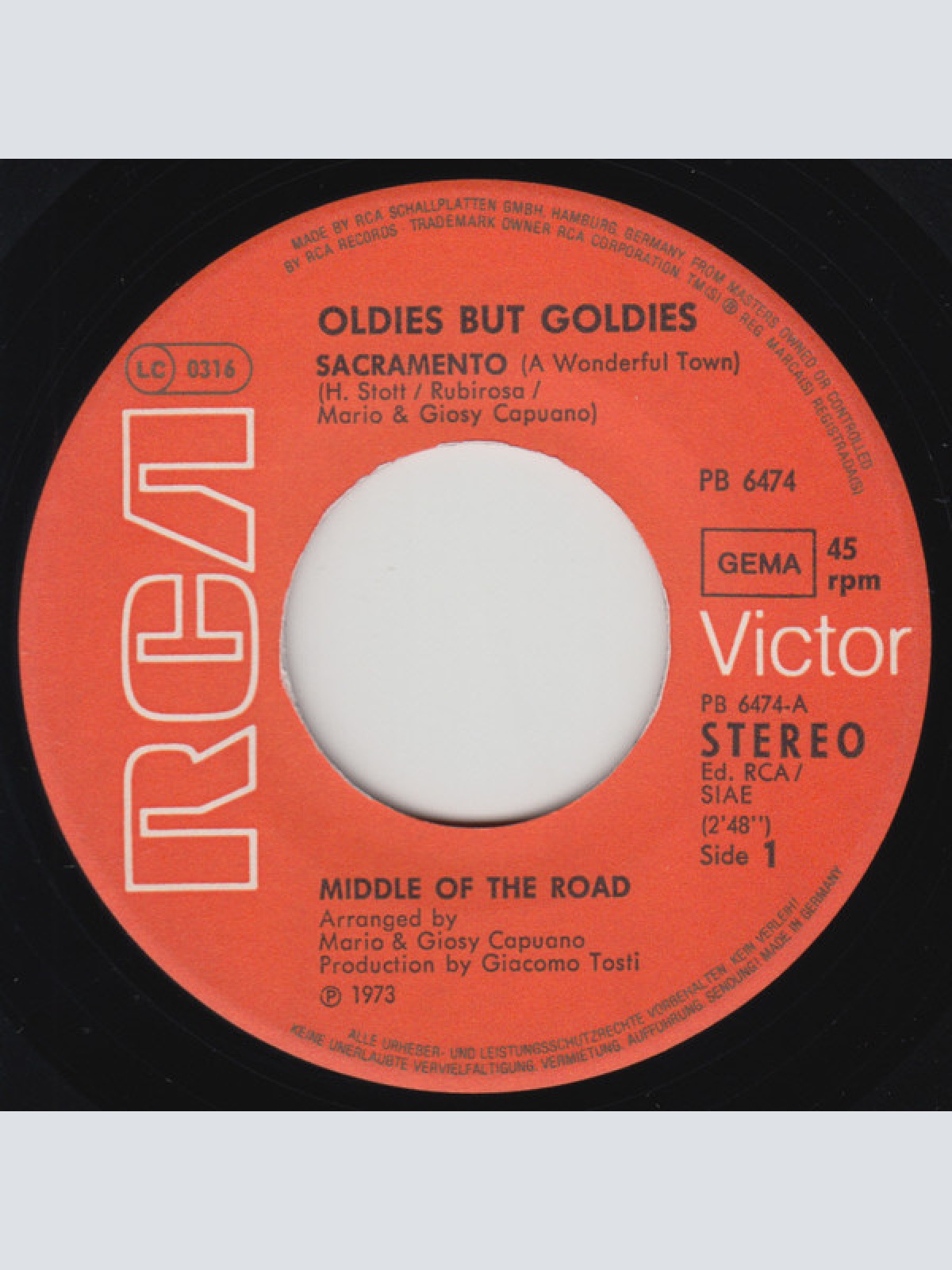 Vinyl / Middle Of The Road - Sacramento / Samson And Delilah