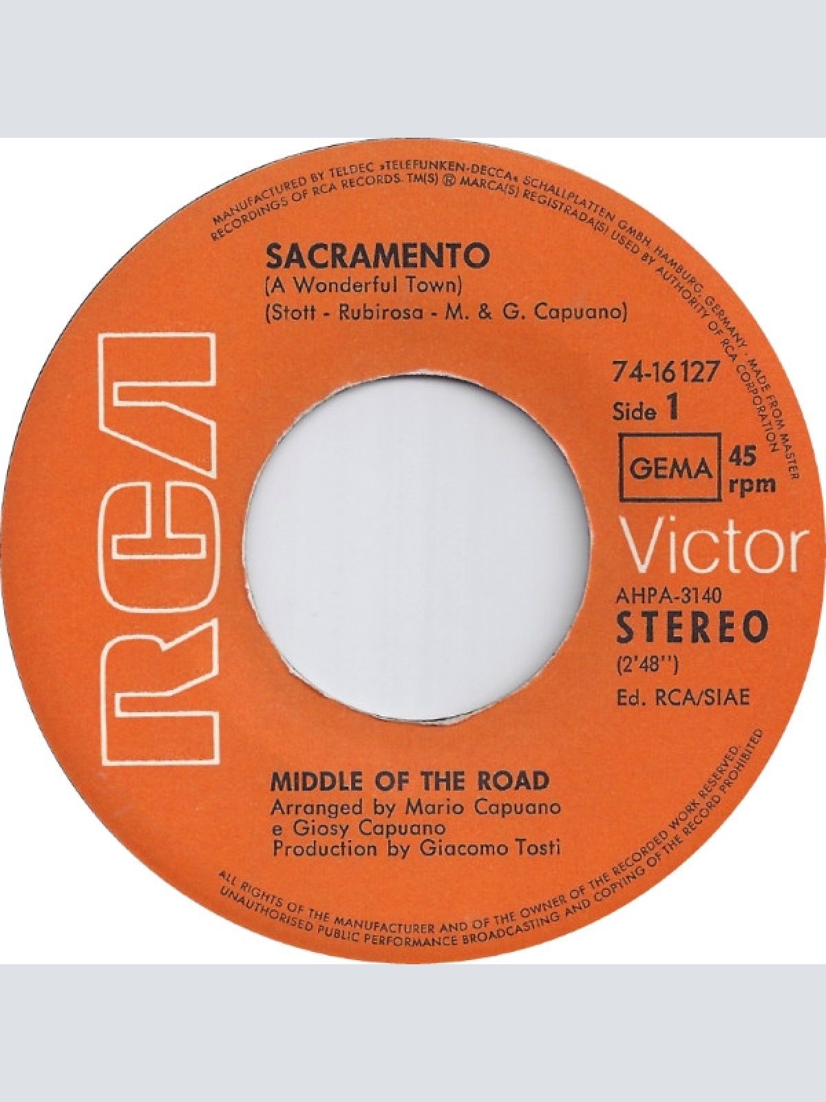 Vinyl / Middle Of The Road - Sacramento