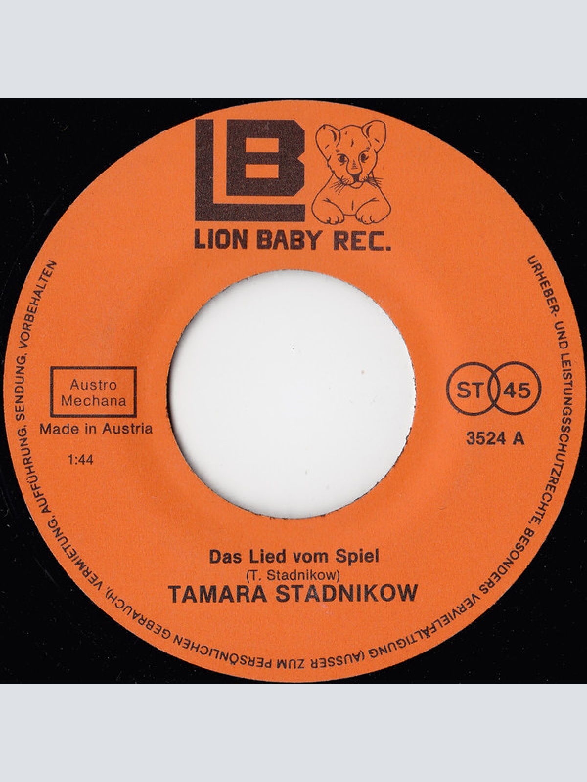 Vinyl / Tamara Stadnikow - Das Lied Vom Spiel / Geh Nicht Vorbei