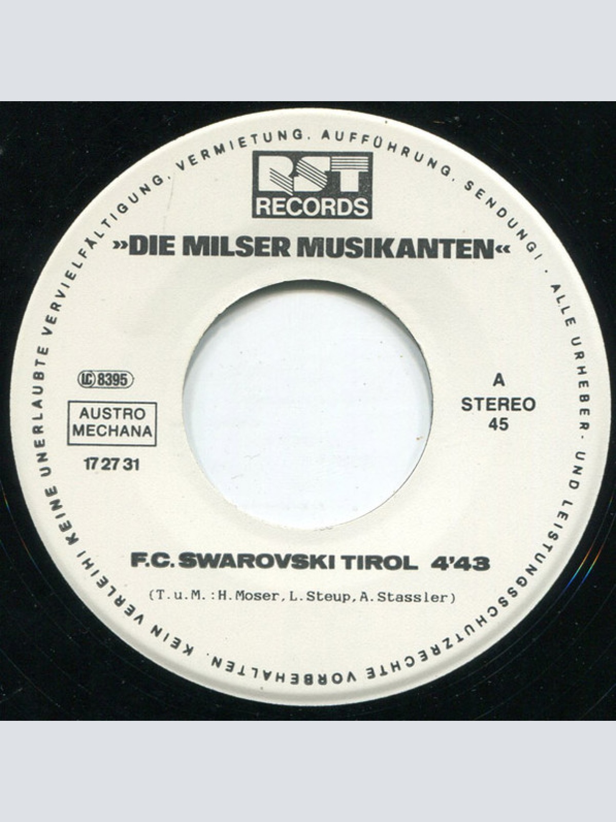 Vinyl / Die Milser Musikanten* - F. C. Swarovski Tirol