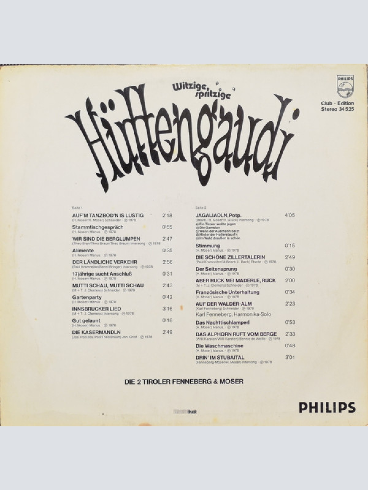 Vinyl / Die 2 Tiroler Fenneberg & Moser* - Witzig, Spritzige Hüttengaudi