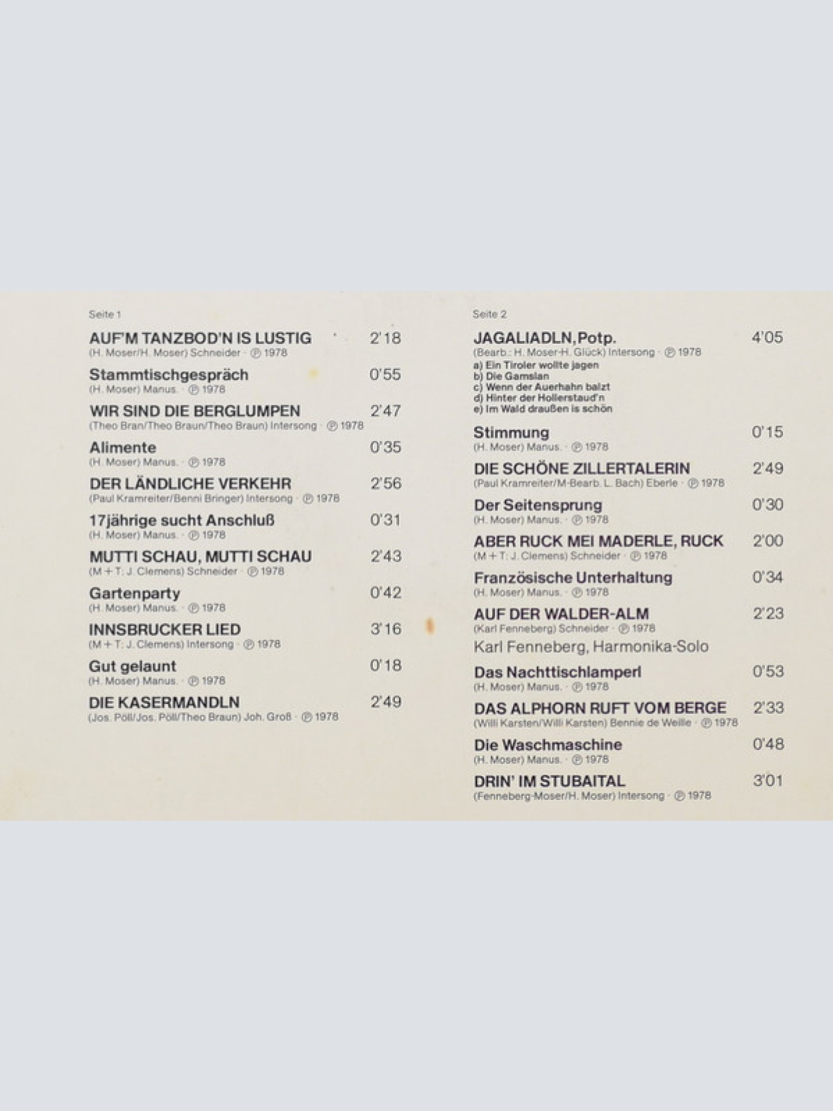 Vinyl / Die 2 Tiroler Fenneberg & Moser* - Witzig, Spritzige Hüttengaudi