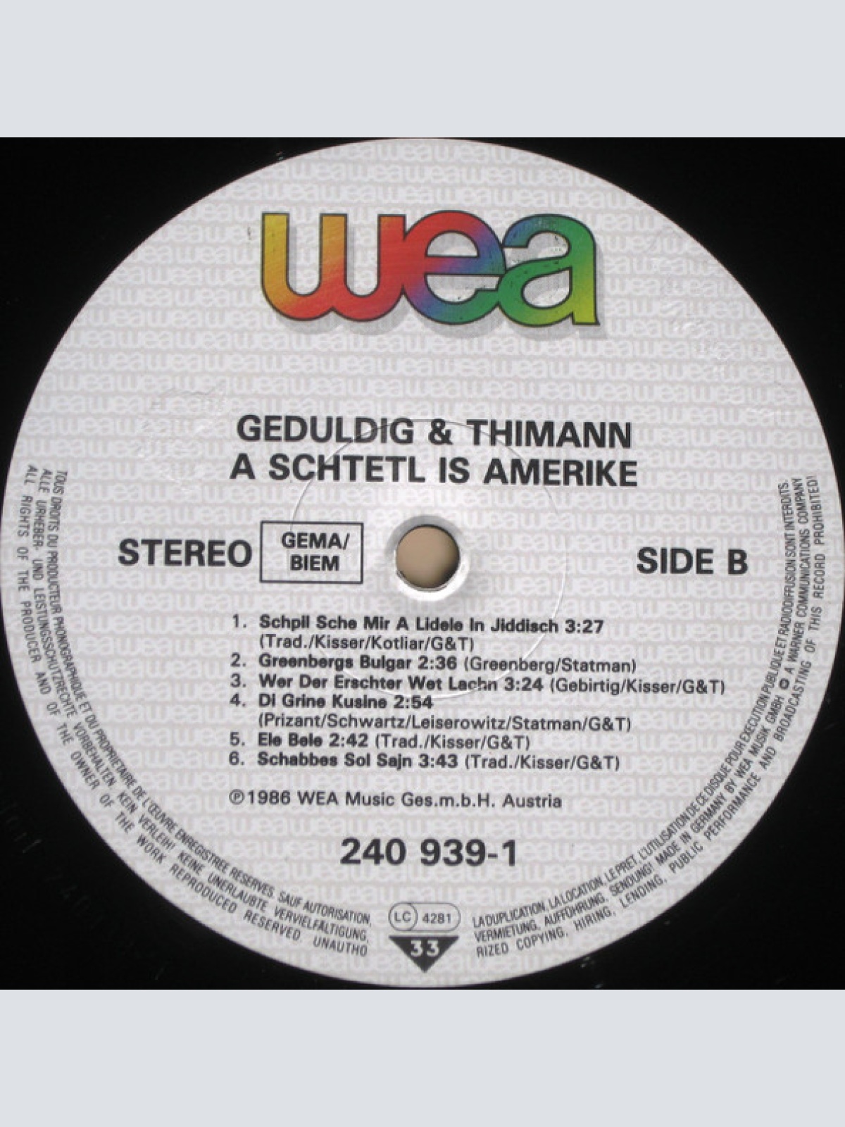 Vinyl / Geduldig Und Thimann - A Schtetl Is Amerike